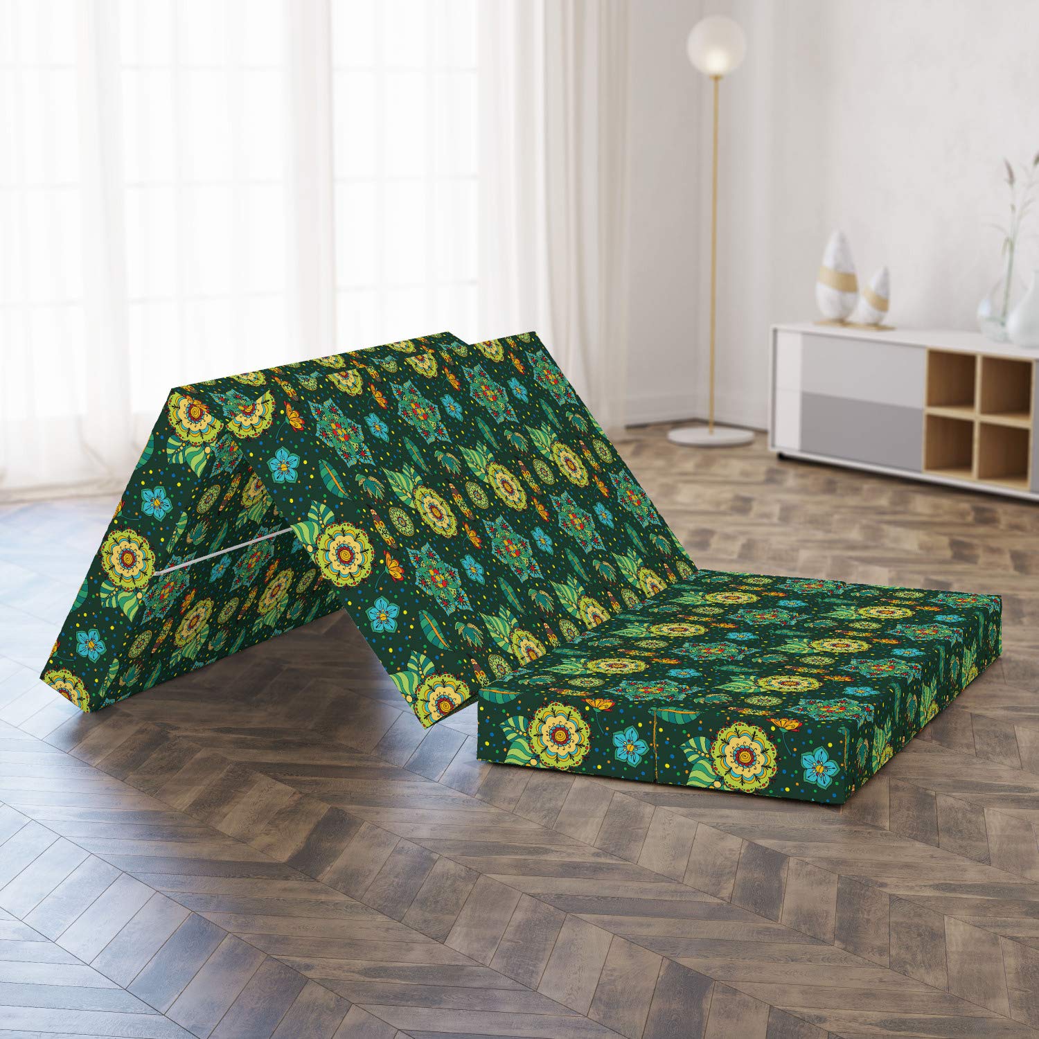 Ambesonne Floral Foldable Mattress - Colorful Fantasy Design, 78.7