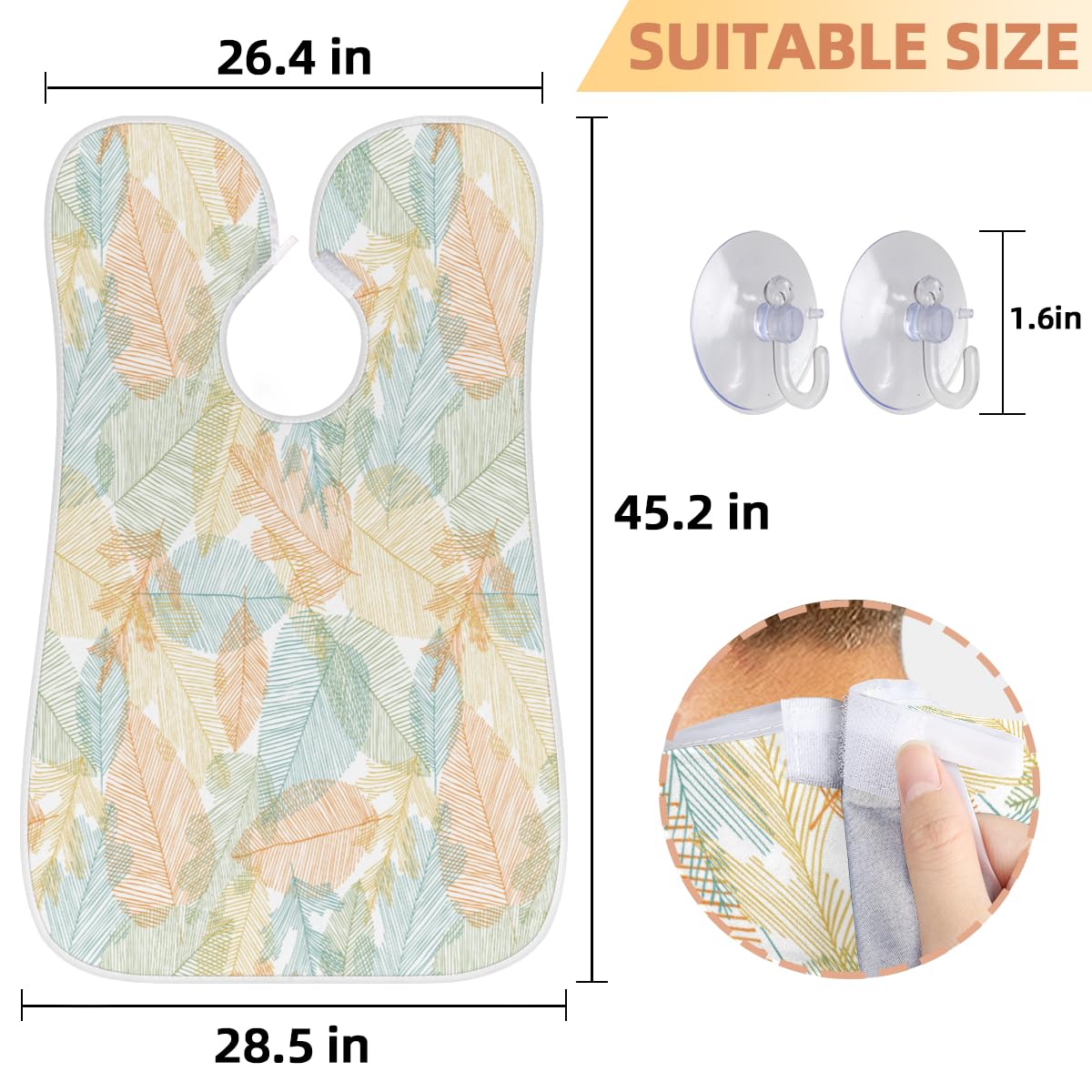 Doodle Pattern Leaves Sketch Beard Bib Hair Catcher for Men - Non-Stick Shaving Apron with Suction Cups - Grooming Cloth for Beards - Perfect Birthday Gift for Husband & Dad - Ideal for Home Barbering & Personal Grooming