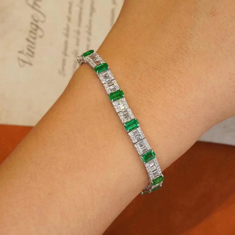 18K Gold Real Diamond & Natural Emerald Luxury Bracelet for Women - Elegant Gift for Birthday, Anniversary, Wedding & Banquet Occasions