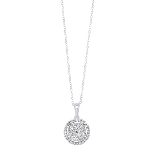 14K White Gold Diamond Halo Cluster Eternity Pendant Necklace (1/2 CTW) - Perfect for Anniversary Gifts, Valentine's Day & Special Occasions