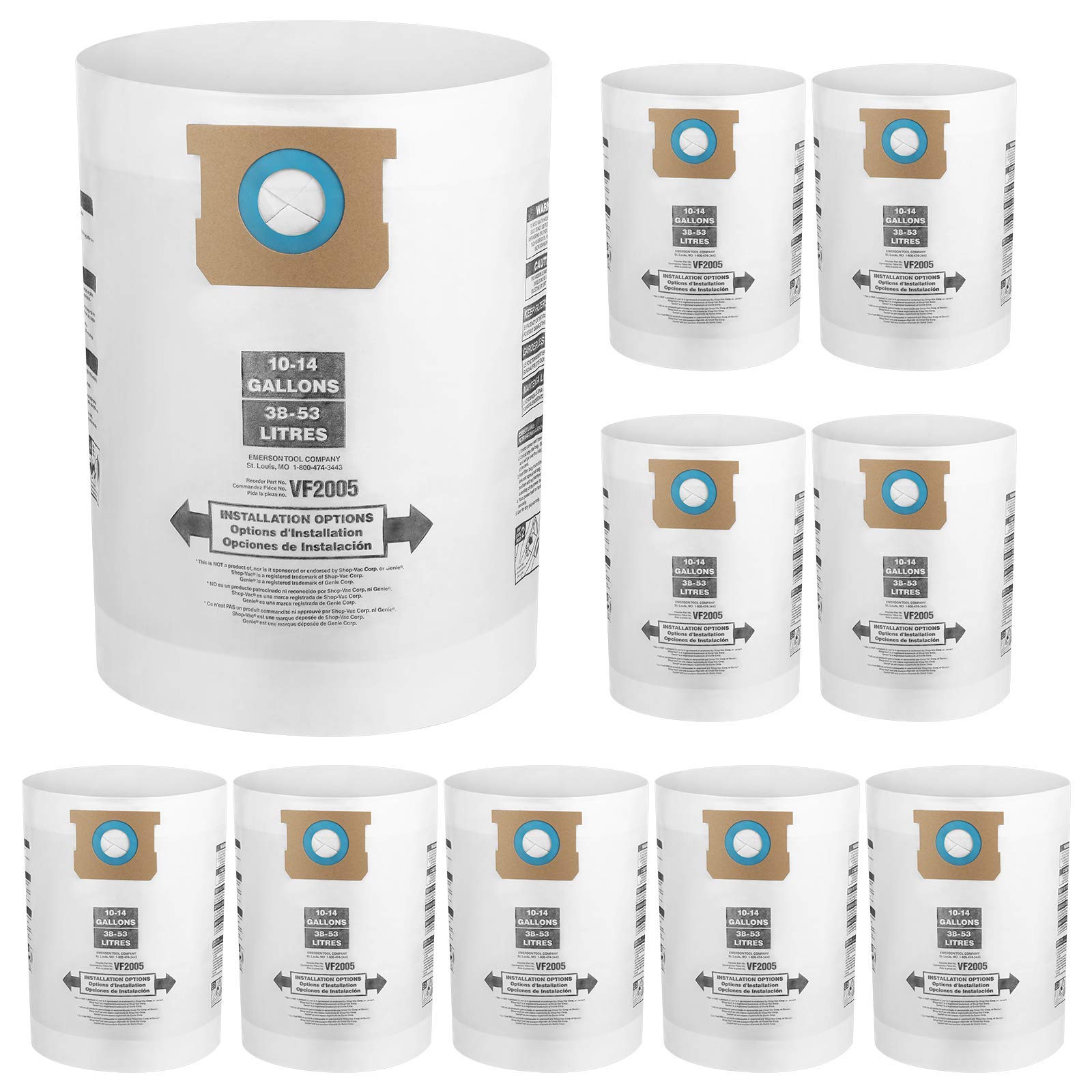 10-Pack High Efficiency Disposable Vacuum Bags for Shop Vac 10-14 Gallon - Compatible with Type F 90662/9066200/9067233 & Type I 90672/9067200/9067233 - Fine Dust Collection Filter Bags for Woodworking, Construction, and Home Cleaning