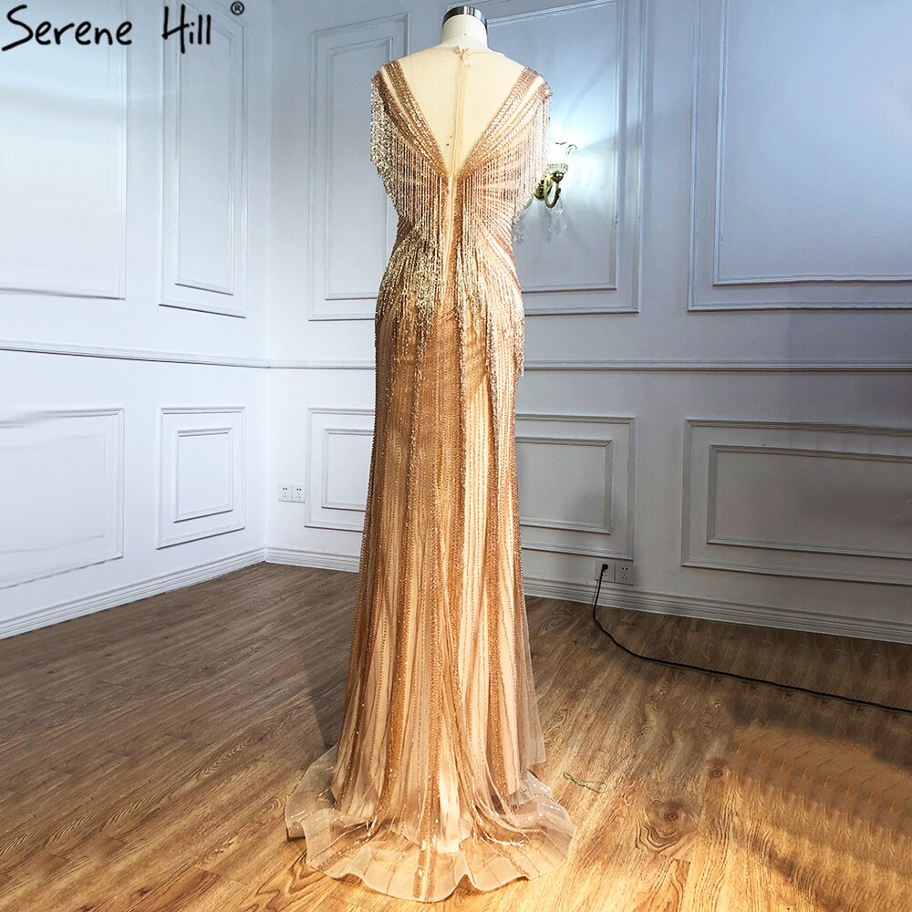 Serene Hill Mermaid Luxury Gold Evening Dresses 2025 - Beaded Tassel Elegant Gowns for Women - Perfect for Prom, Gala & Formal Parties