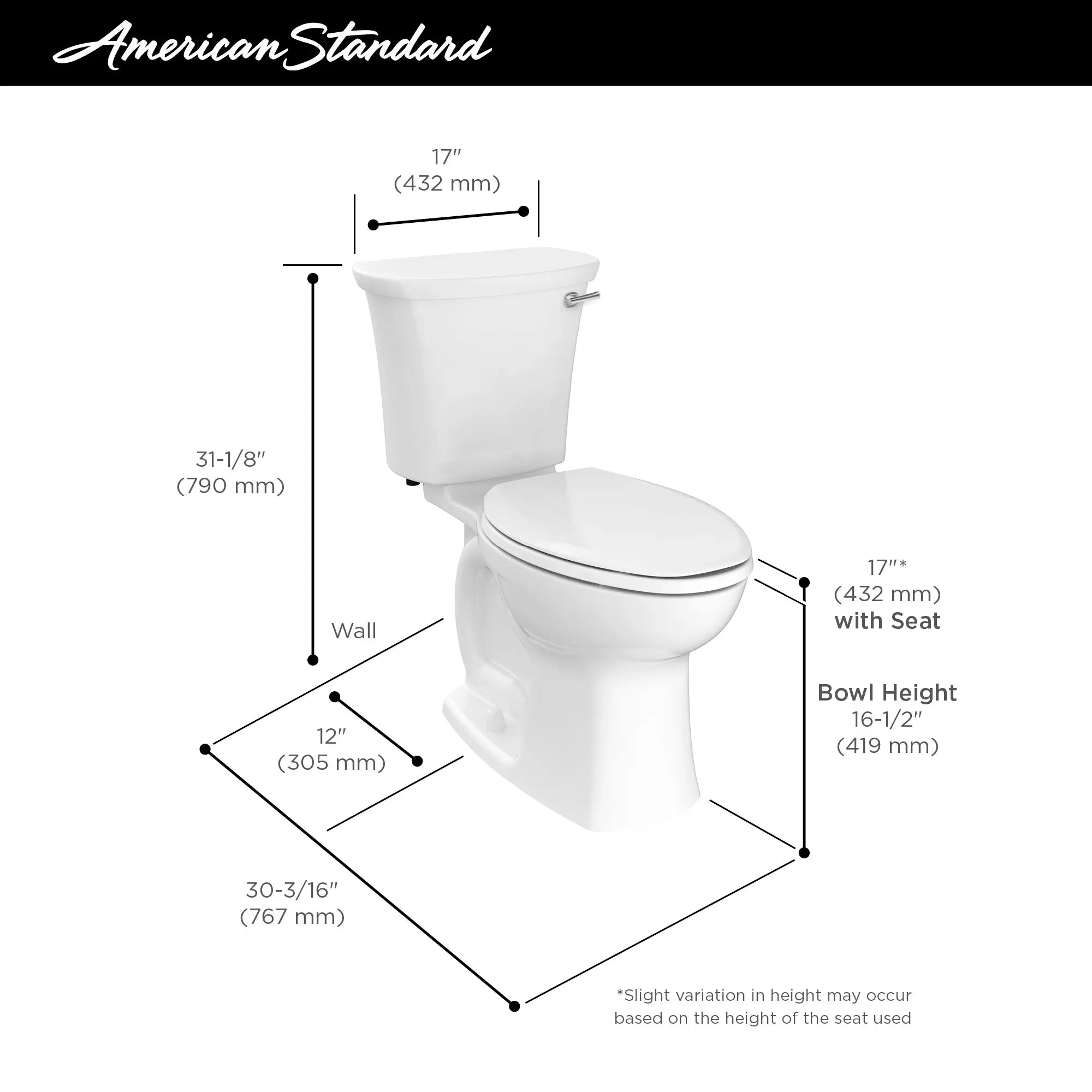 Edgemere® Two-Piece 1.28 GPF/4.8 LPF Water-Saving Elongated Toilet with Right-Hand Trip Lever - Chair Height Comfort, Perfect for Modern Bathrooms & Small Spaces