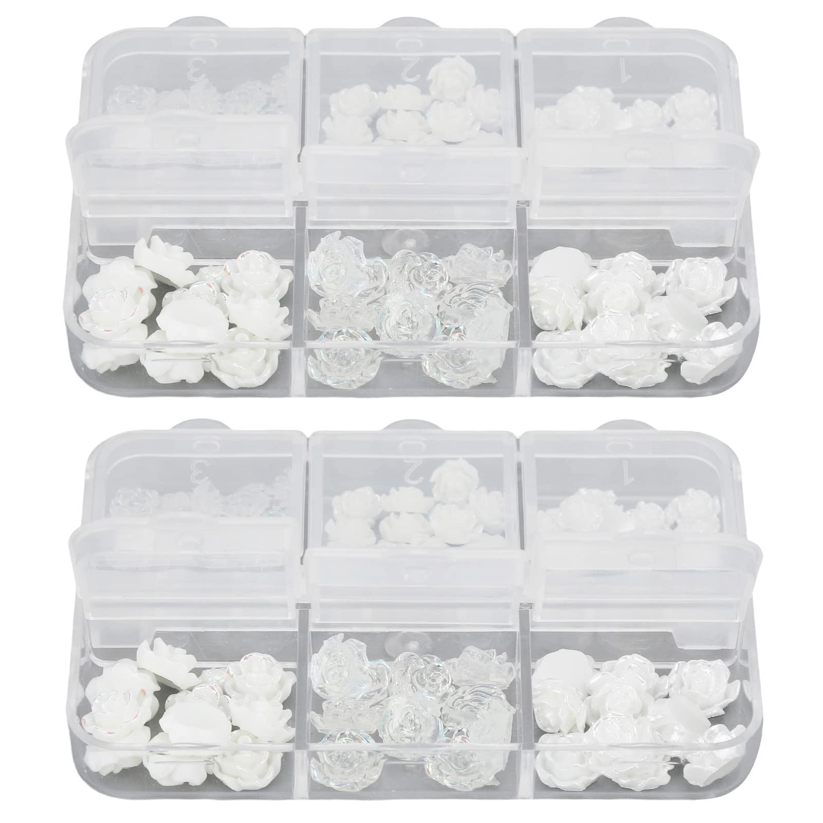 2 Boxes White Rose Camellia Nail Art Rhinestones - Delicate Nail Decorations for Girls | Perfect for DIY Manicures, Bridal Nails & Party Nail Art Designs