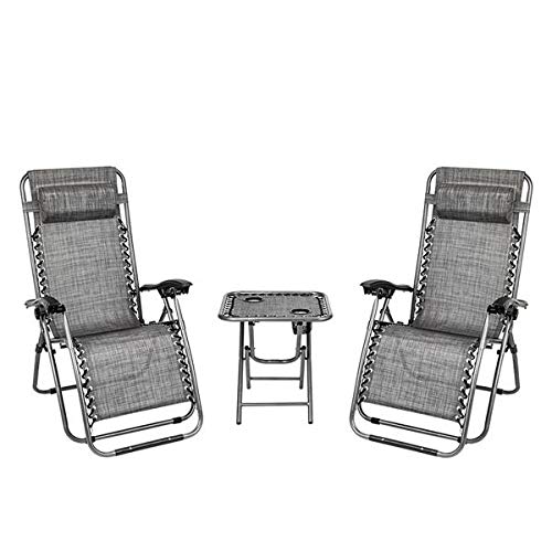 Parakoma 2-Pack Zero Gravity Reclining Lounge Chairs with Adjustable Backrest, Cup Holder & Pillow - Portable Folding Outdoor Patio Chairs for Backyard, Poolside, Beach & Camping - Grey
