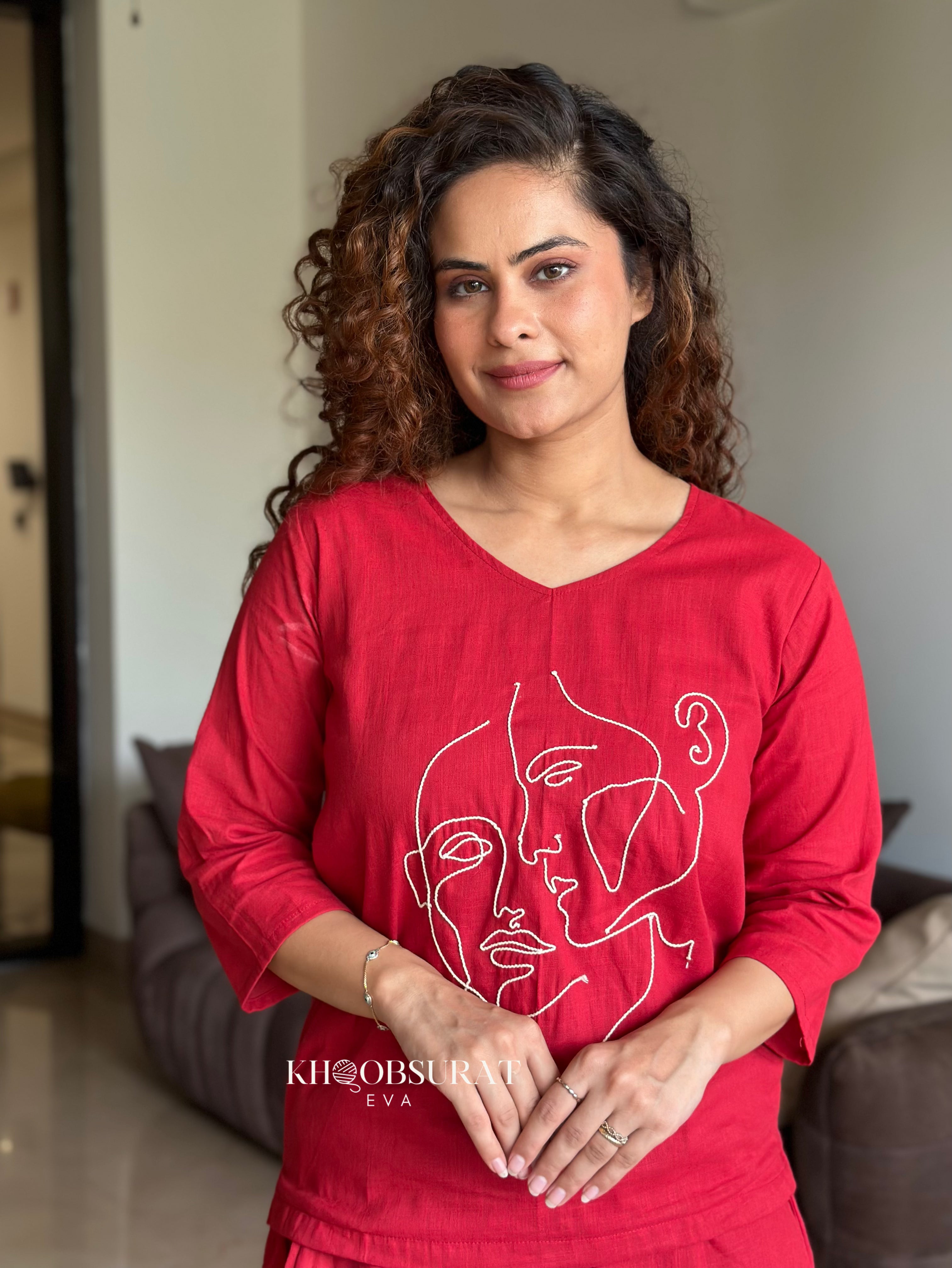 Stylish Red Casual Coord Set for Women - Comfortable Outfit for Daily Wear, Lounge & Travel