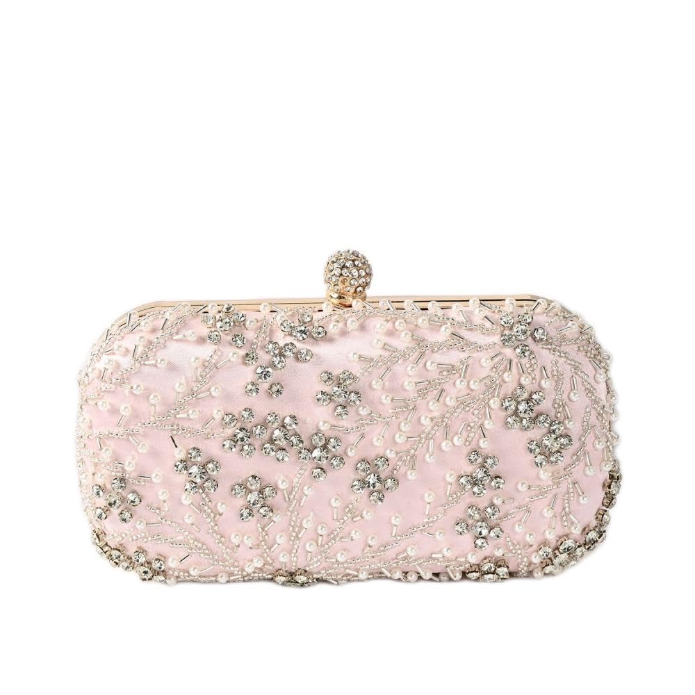 Elegant Rhinestone & Pearl Clutch Purse for Women - Wedding, Prom, Cocktail Party & Evening Events - Sparkling Formal Handbag for Special Occasions