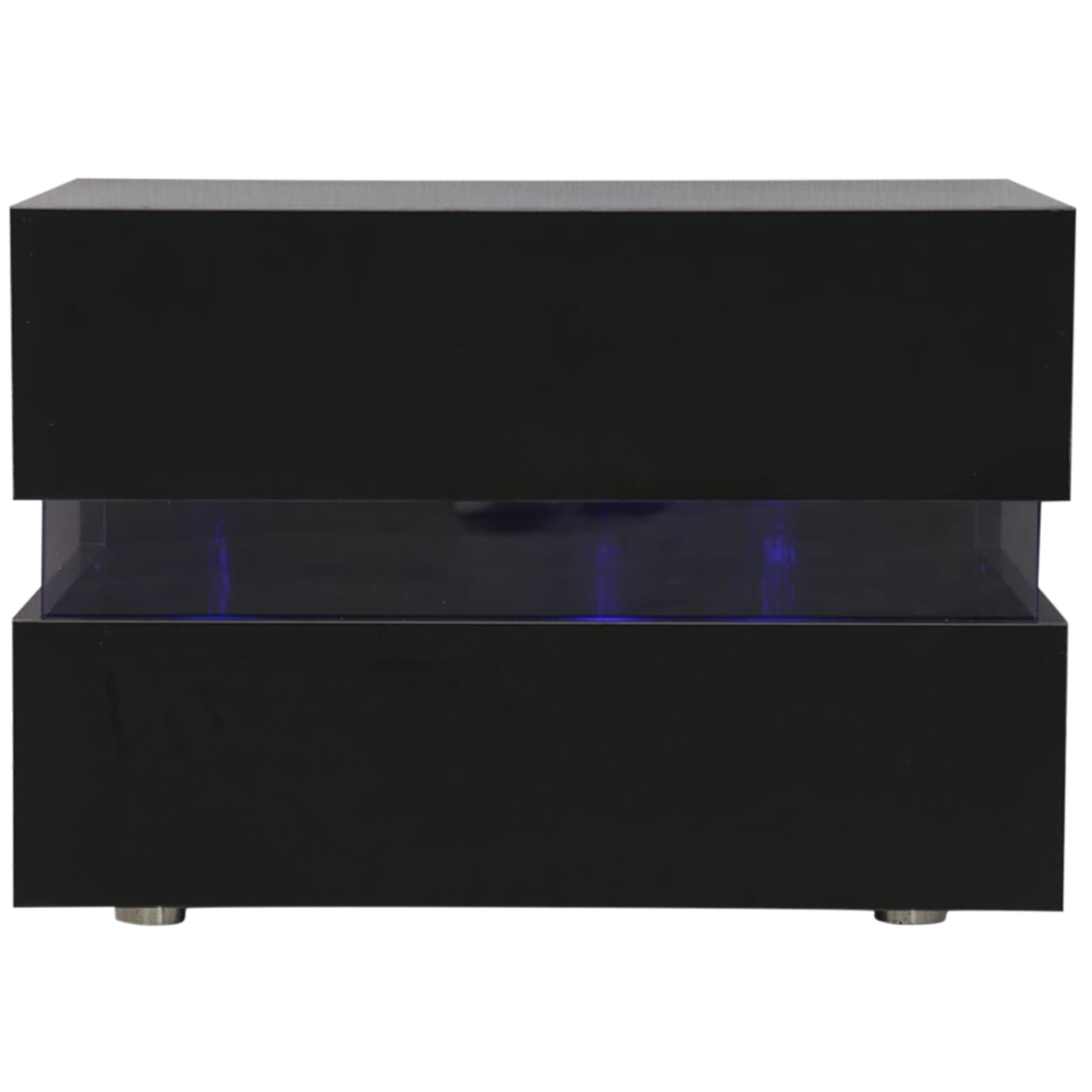 High Gloss LED Nightstand with Drawers - Black Storage Cabinet for Bedroom & Living Room