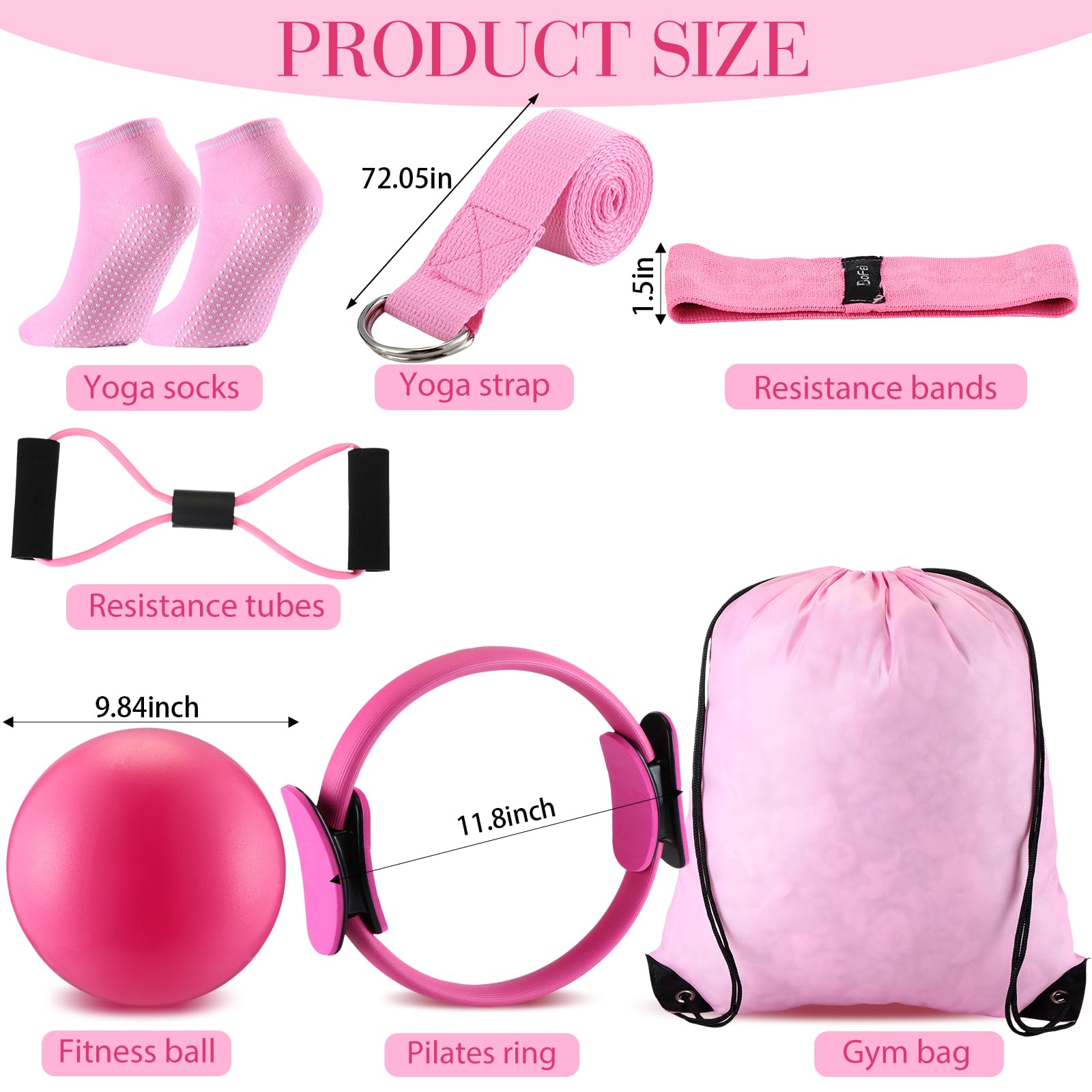 Poen 14-Piece Pilates Ring and Ball Set for Women - Fitness Circle, Resistance Bands, Stretching Strap, Non-Slip Socks & Gym Bag - Home Workout, Yoga, Barre & Pilates Exercise Equipment for Core Strength & Toning