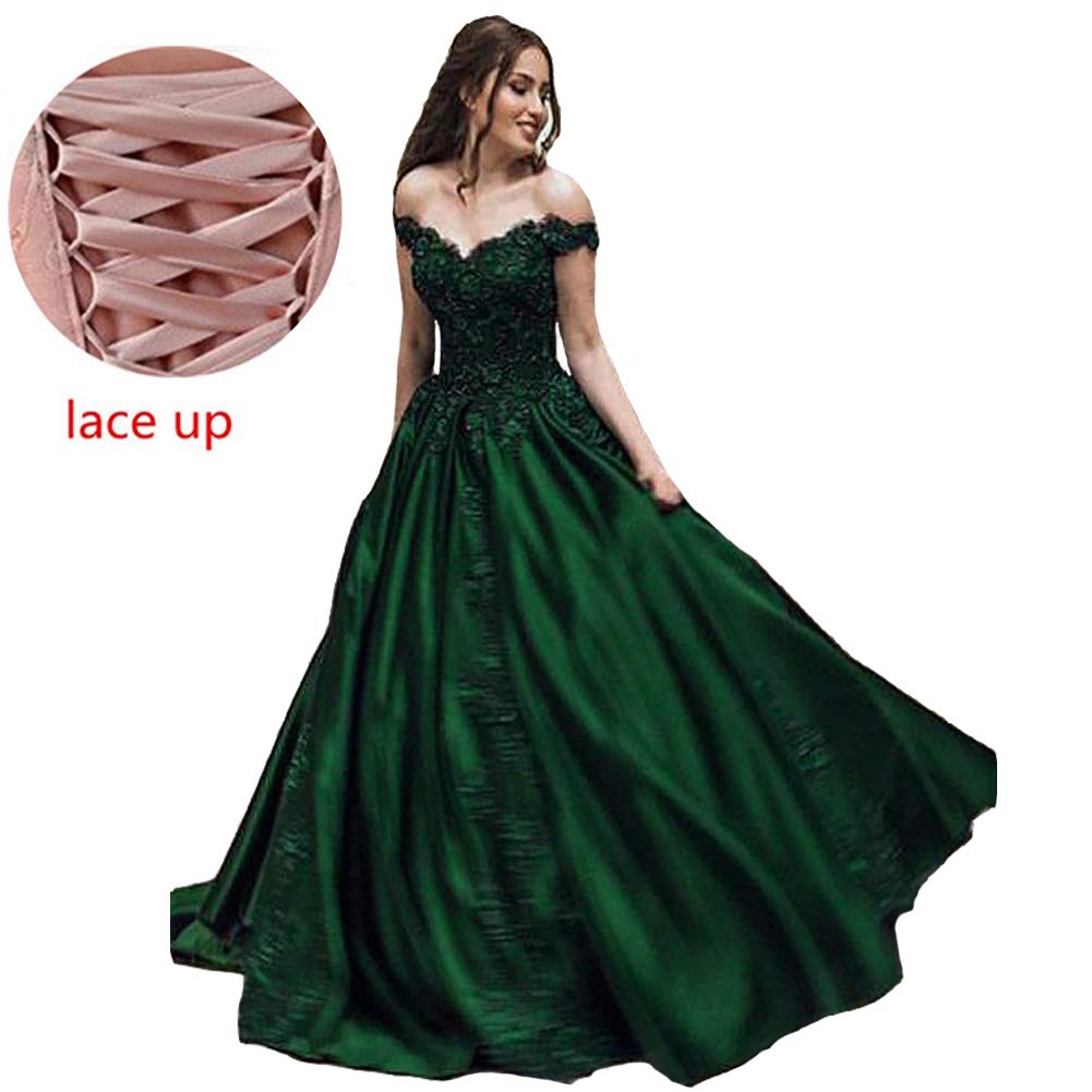Kivary Off The Shoulder V Neck Beaded Lace Long Ball Gown Prom Evening Dresses for Women - Elegant Formal Gown for Homecoming, Wedding Guest, Red Carpet & Special Occasions