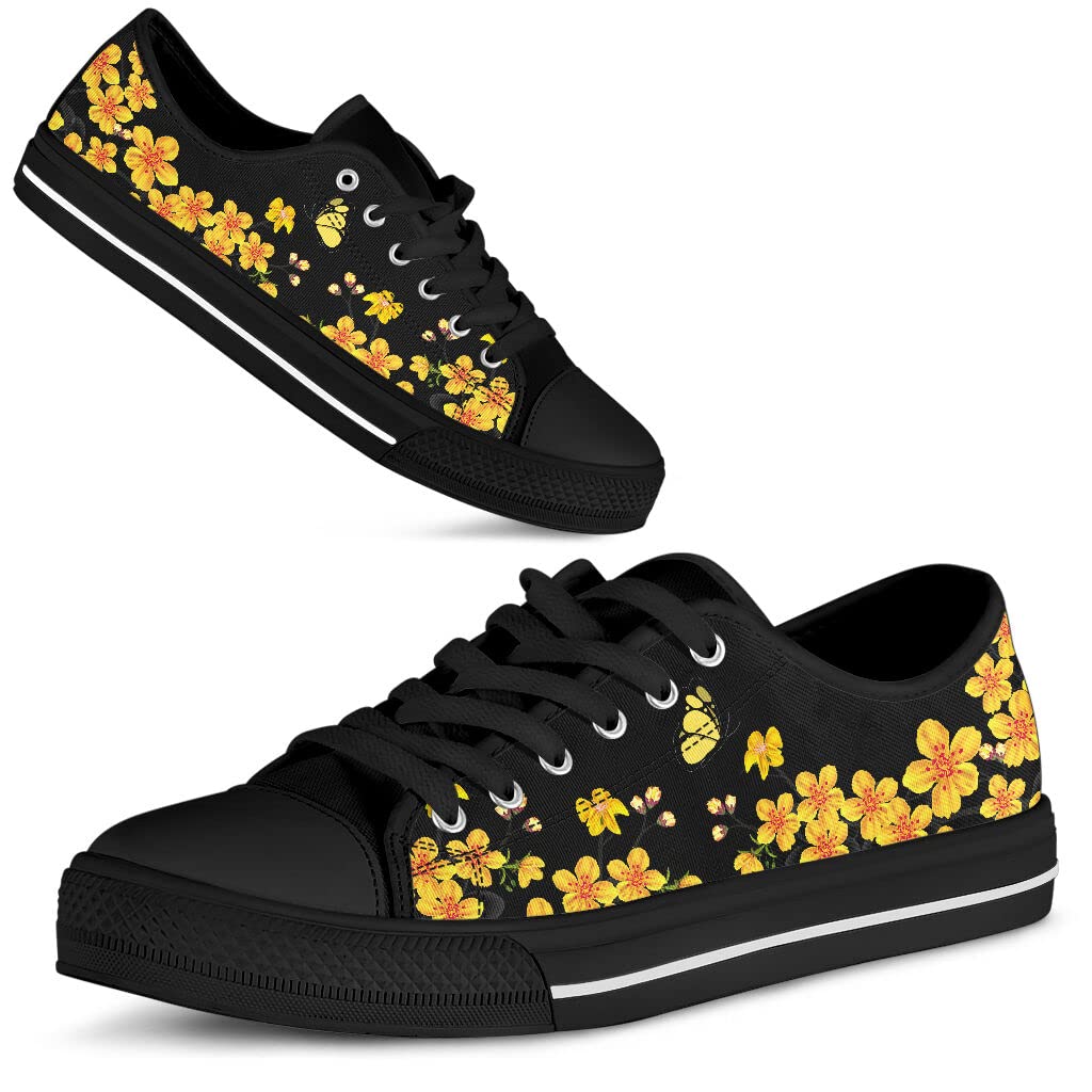 Japanese Sakura Cherry Blossom Canvas Low Top Sneakers - Unisex Black Casual Shoes with Gift Box | Perfect for Spring Fashion, Anime Cosplay & Japanese Culture Enthusiasts