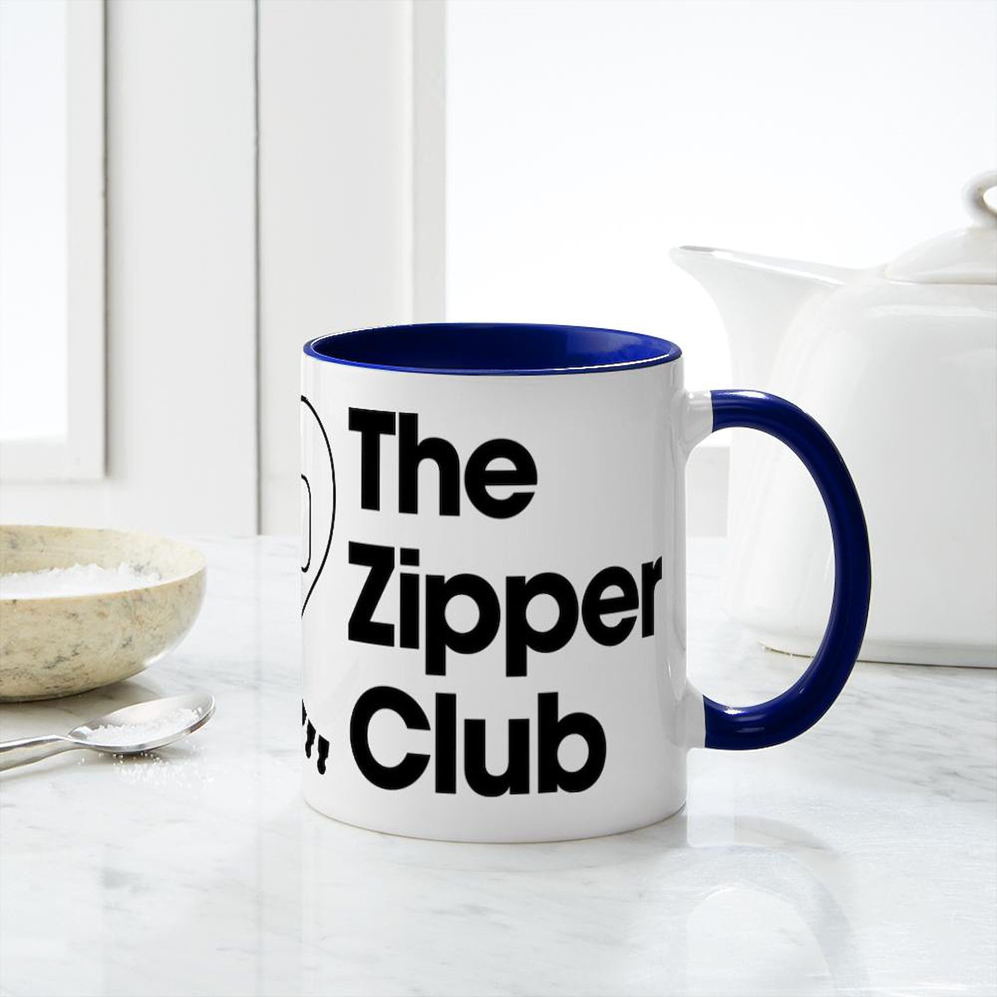 The Zipper Club 11 oz (325 ml) Ceramic Coffee Mug - Funny Novelty Gift for Friends & Coworkers - Perfect for Office, Home & Camping Use