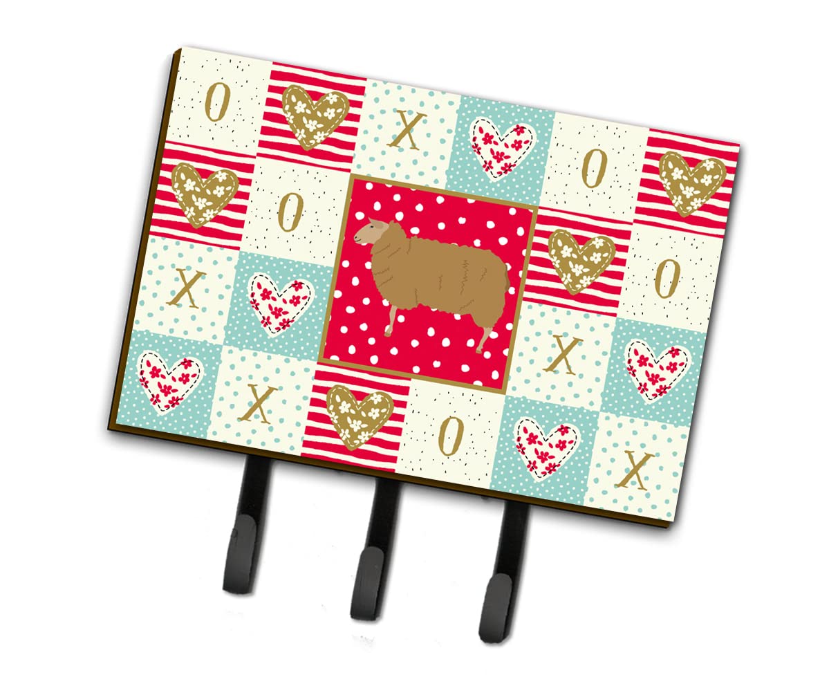 Caroline's Treasures CK5404TH68 East Friesian Sheep Love Key Holder & Wall Hooks - Red, Wall Mount Coat Rack for Keys, Leashes, Towels, Aprons | Perfect for Entryway, Kitchen, Mudroom Organization