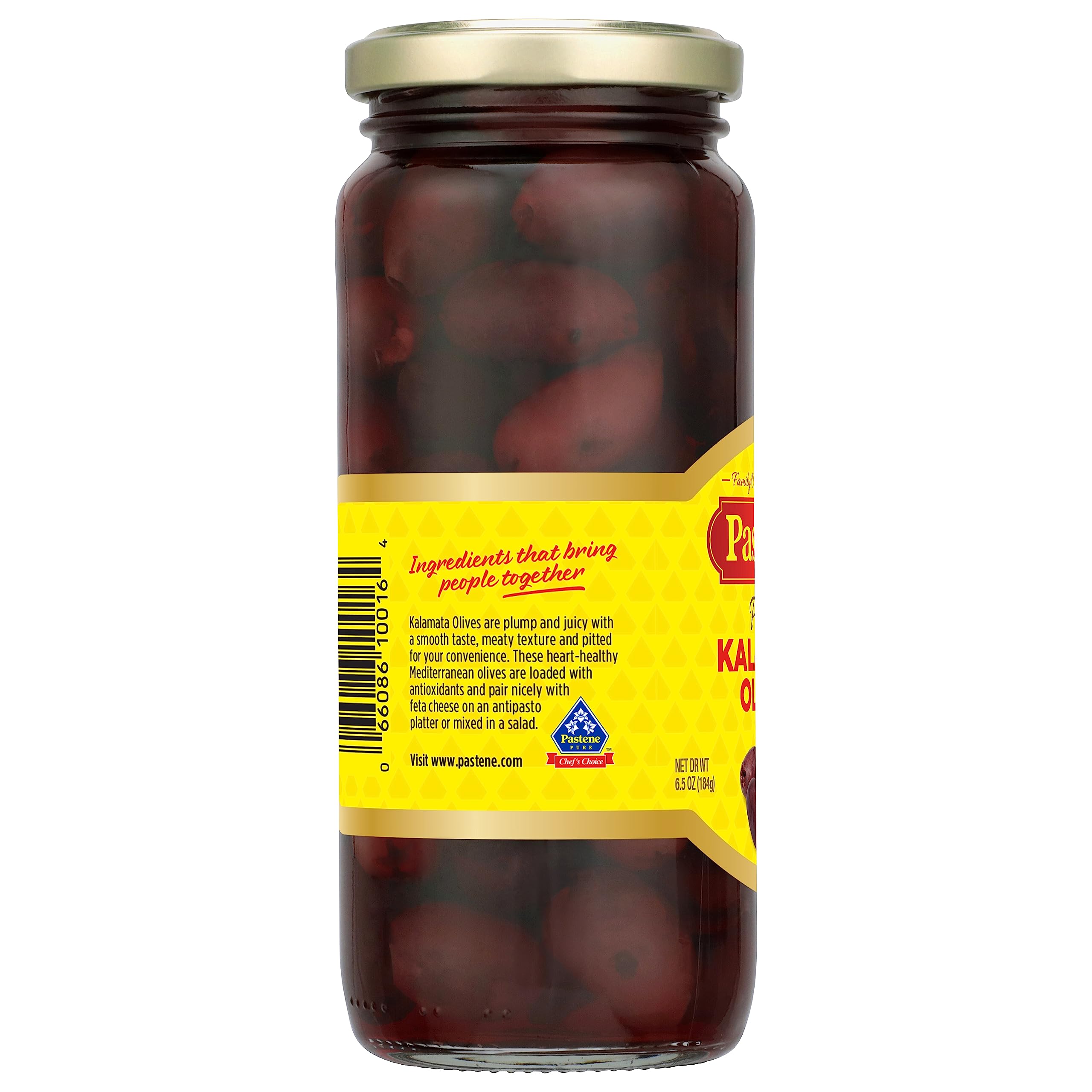 Pastene Pitted Kalamata Olives - 6.5 oz Jar | Premium Greek Olives for Salads, Pasta & Charcuterie Boards | Imported Mediterranean Gourmet Food