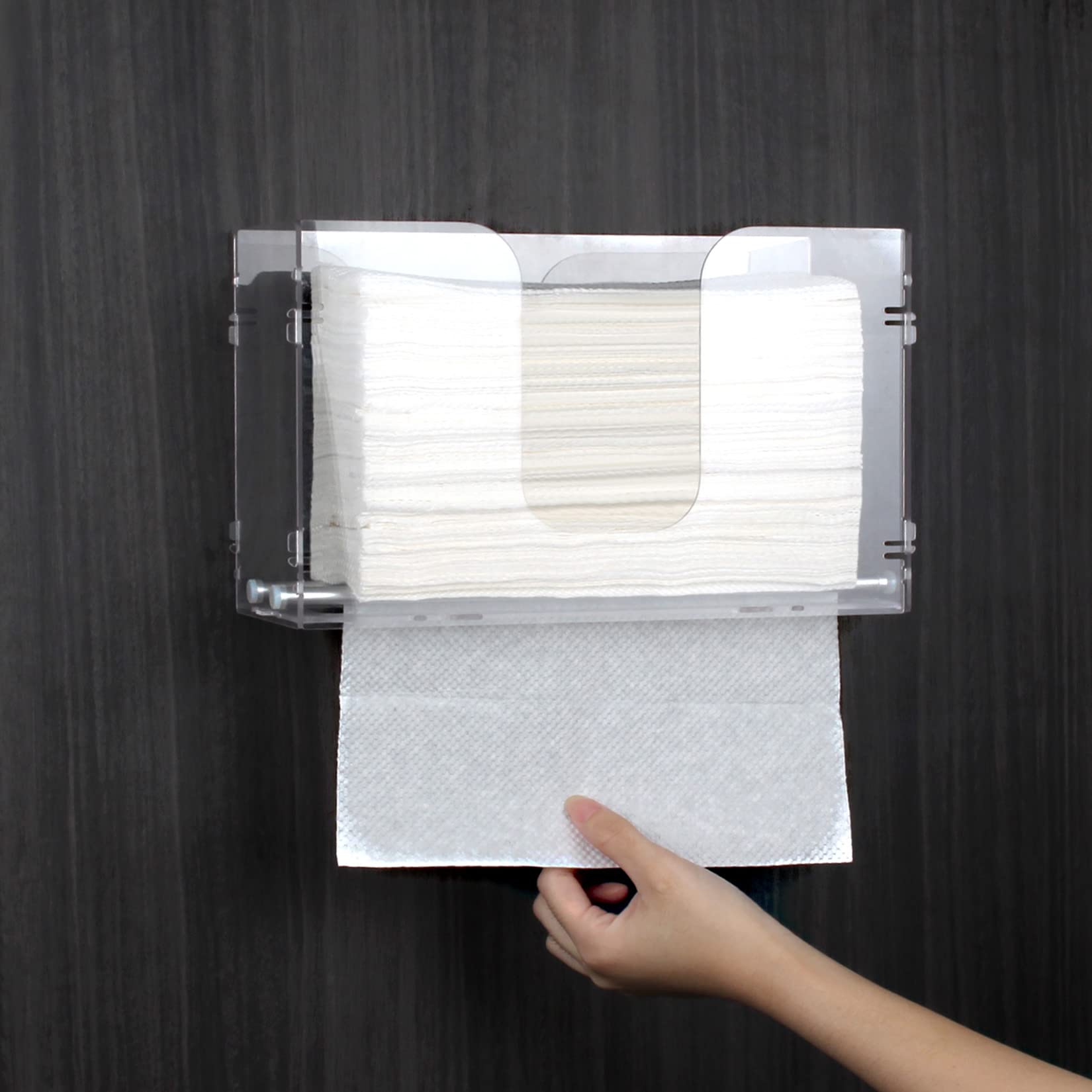 Evron Clear Paper Towel Dispenser - Countertop & Wall Mount, One-Hand Pull for C-Fold, Z-Fold, Trifold & Multifold Towels - Easy Snap-On Assembly - Perfect for Kitchens, Restaurants & Office Break Rooms