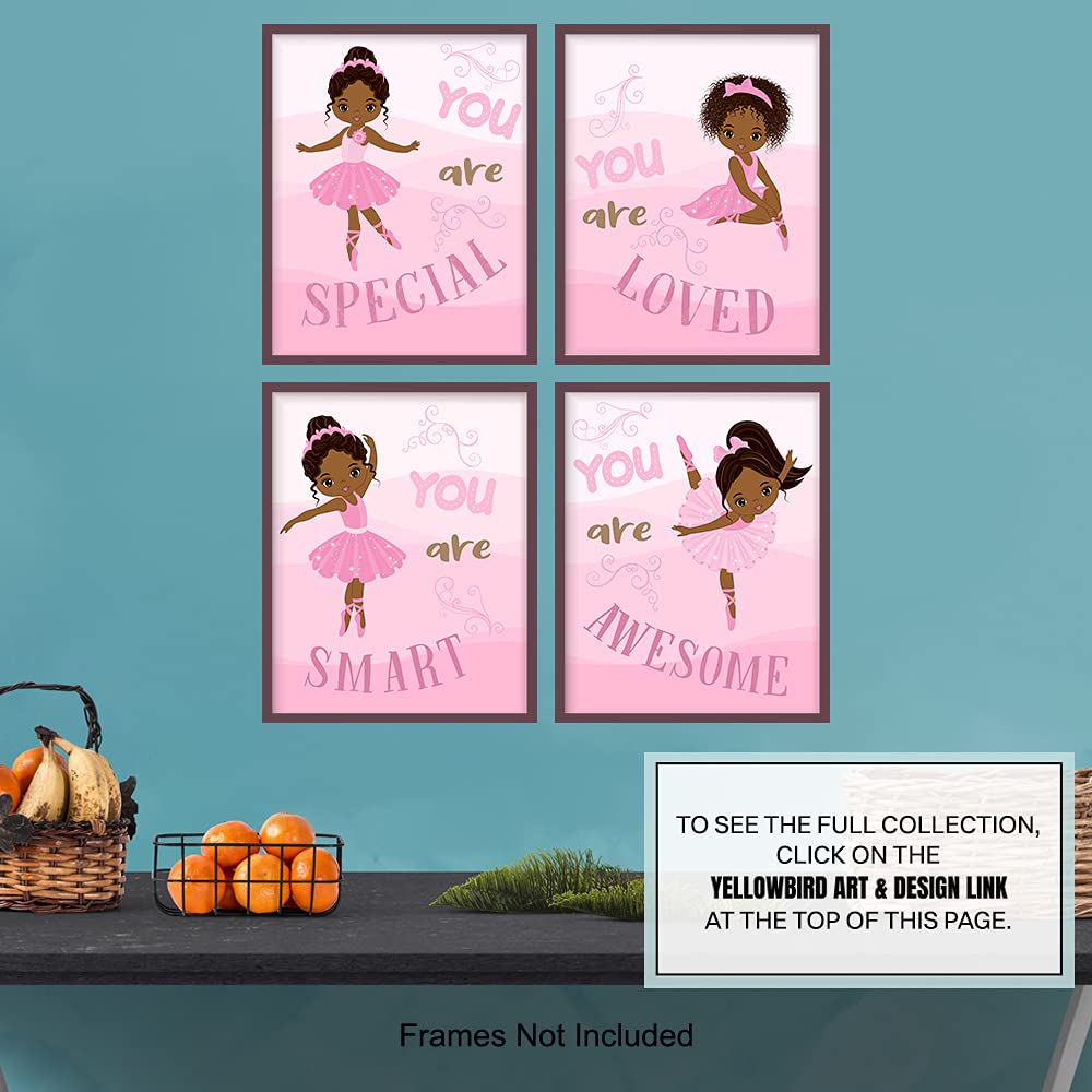 Black Ballerina Wall Art - African American Girl Room Decor for Toddler, Nursery & Little Girls Bedroom - Pink Themed Positive Quotes Wall Decorations | Perfect for Baby Shower Gifts, Kids Room Makeover & Inspirational Home Decor