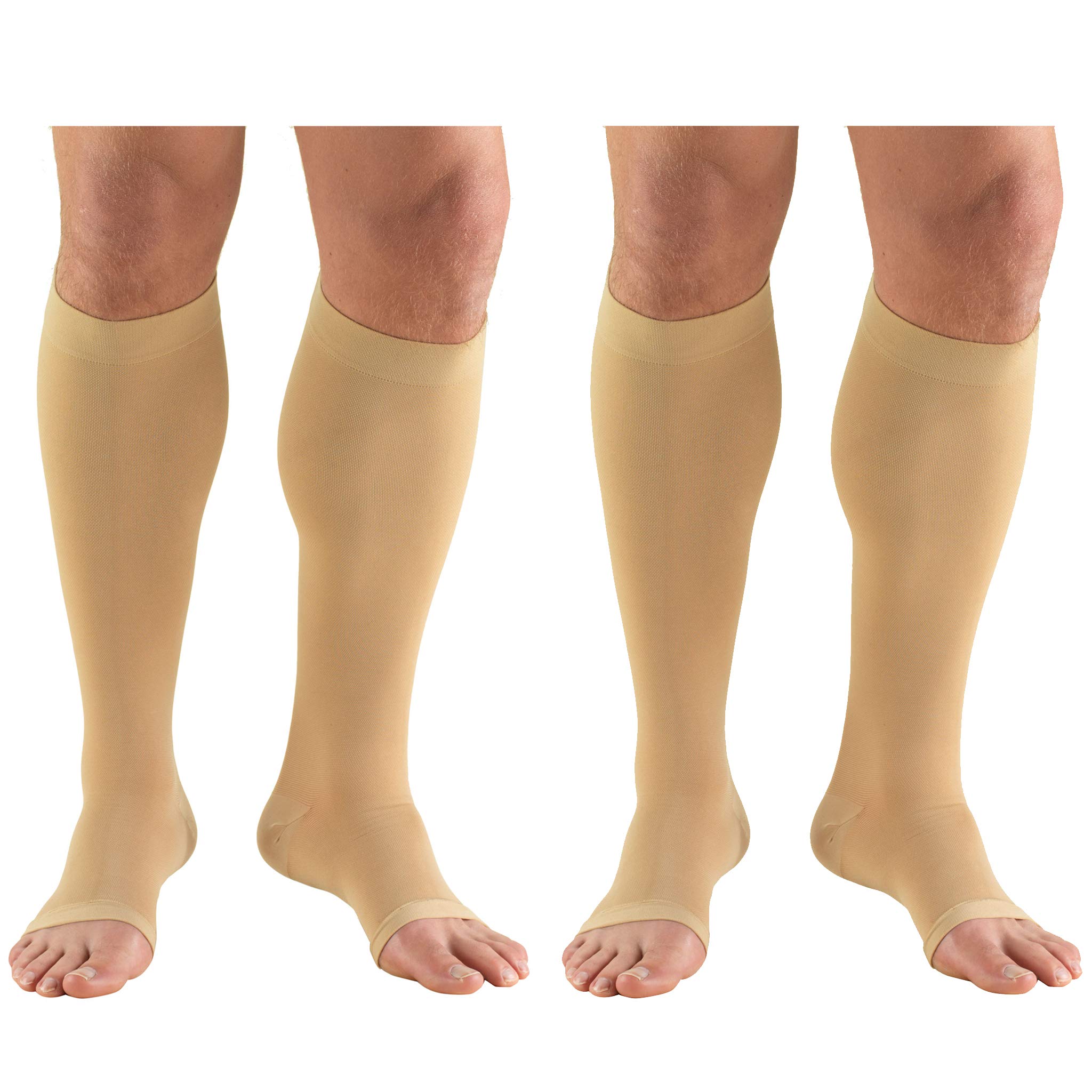 Truform 15-20 mmHg Open Toe Compression Stockings Knee High Beige - X-Large (2 Pairs) - Ideal for Circulation Support, Varicose Veins & Post-Surgery Recovery