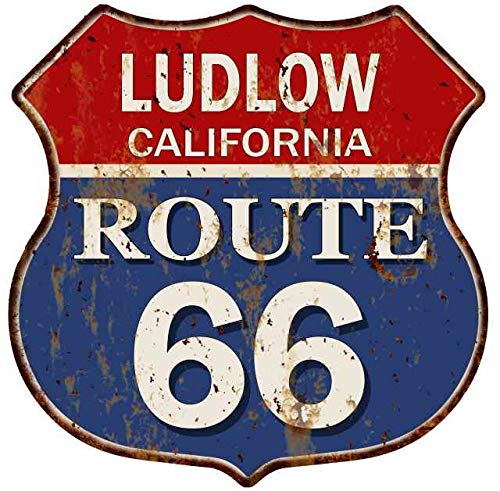 Vintage Route 66 Shield Metal Sign - 12x12 Inch High Gloss Wall Decor for Man Cave, Garage, or Bar - Ludlow California Themed Retro Americana Collectible