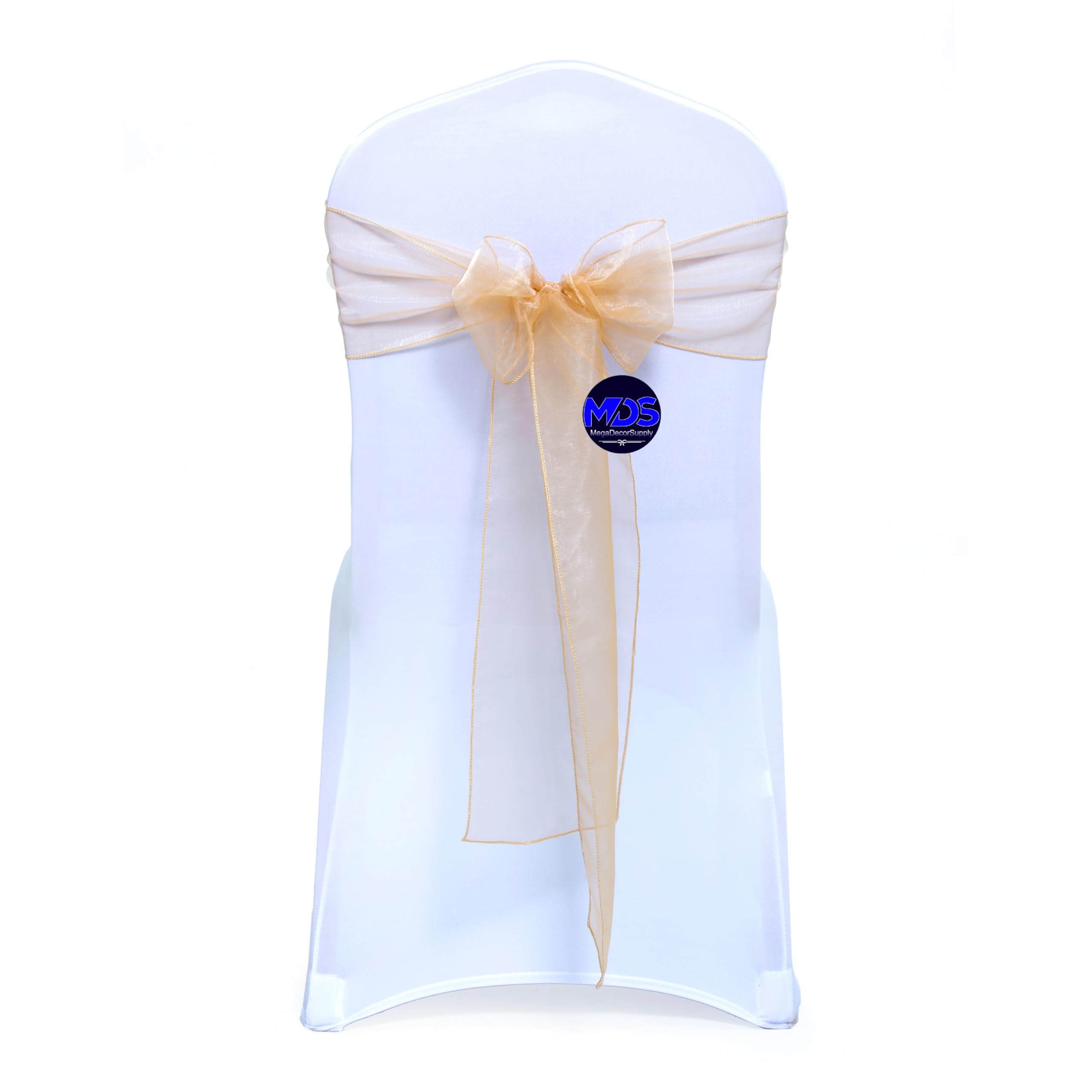 50 Pack Champagne Gold Organza Chair Sashes - Elegant Wedding Reception Decor, Banquet Chair Bows, Restaurant Dining Chair Covers & Party Supplies - Perfect for Weddings, Bridal Showers, Banquets and Special Events