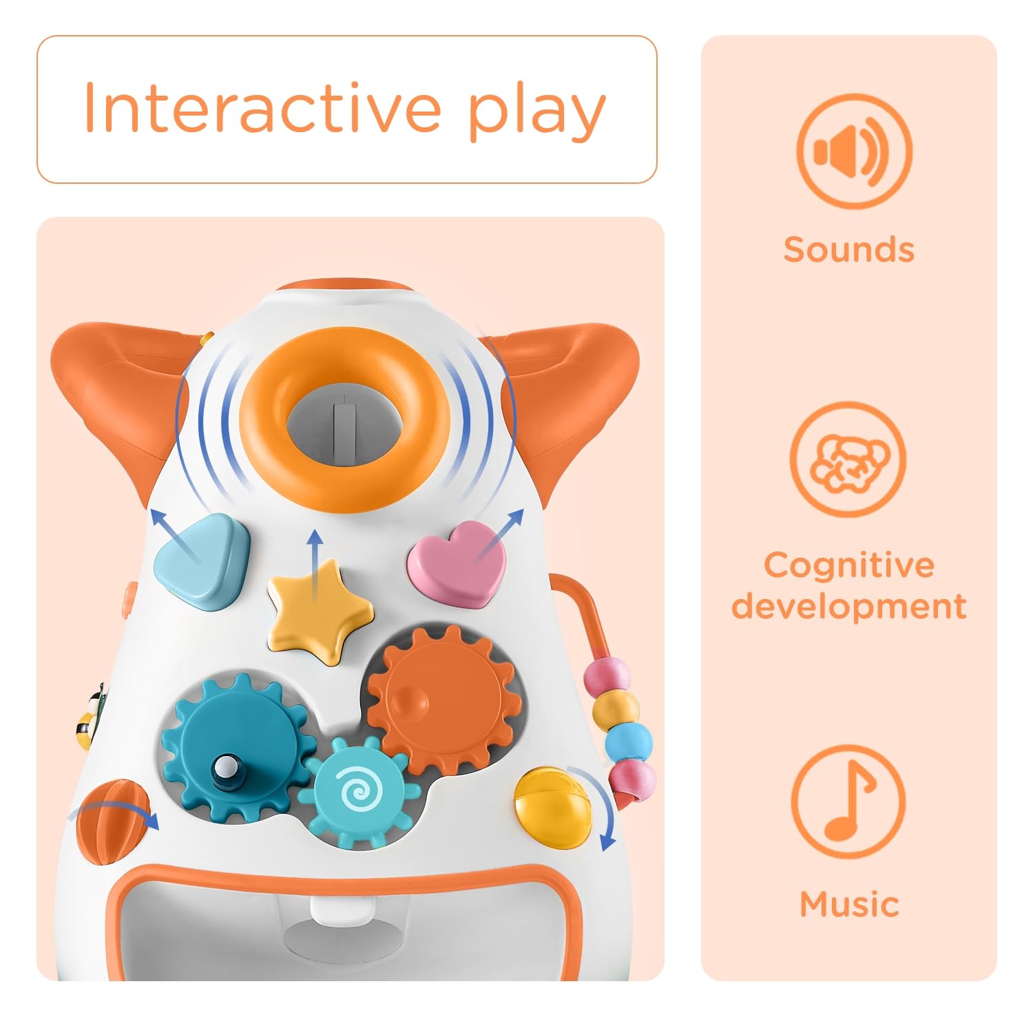 Montessori Baby Walker - Interactive Push & Pull Learning Toy for Toddlers with Soft Music, Lights, Adjustable Speed & Non-Slip Wheels | Educational Activity Center for Early Walking Development | Perfect for Home, Daycare & Playroom Use