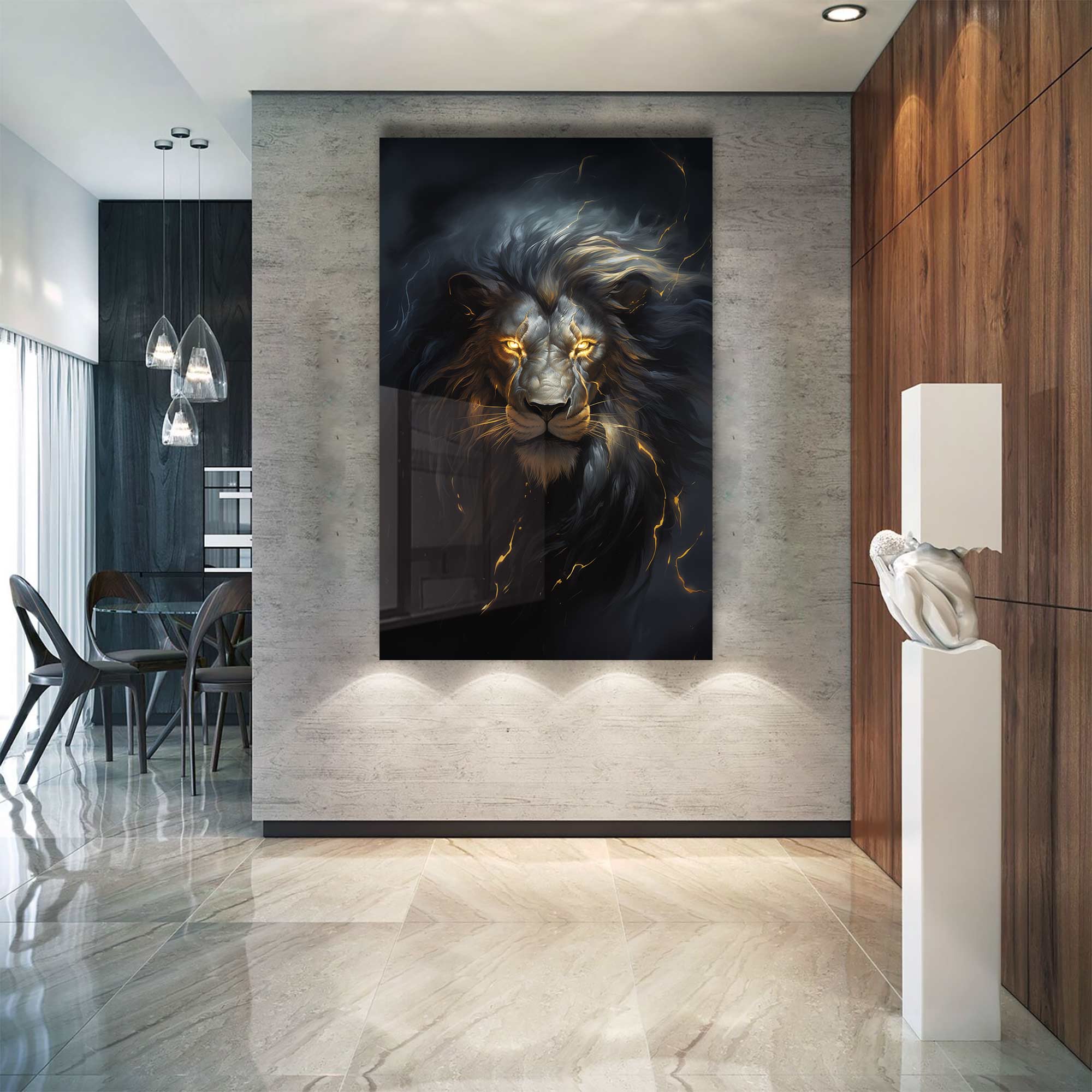 Zeus Lion Tempered Glass Wall Art - Premium Home Decor for Living Room, Bedroom & Office - Shatterproof & Stylish