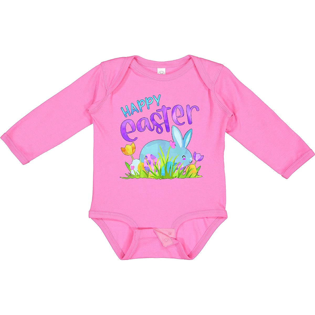 Happy Easter Bunny Baby Creeper - Blue Long Sleeve for Easter Photos