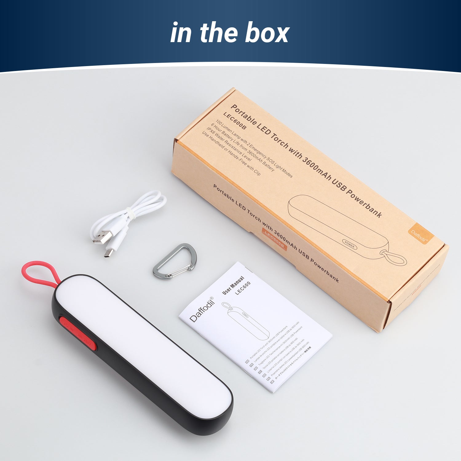 Rechargeable LED Flashlight with Red Light SOS Mode, 10000mAh Camping Power Bank - LEC600 [Refurbished] | Perfect for Emergency Kits, Outdoor Adventures & Power Outages