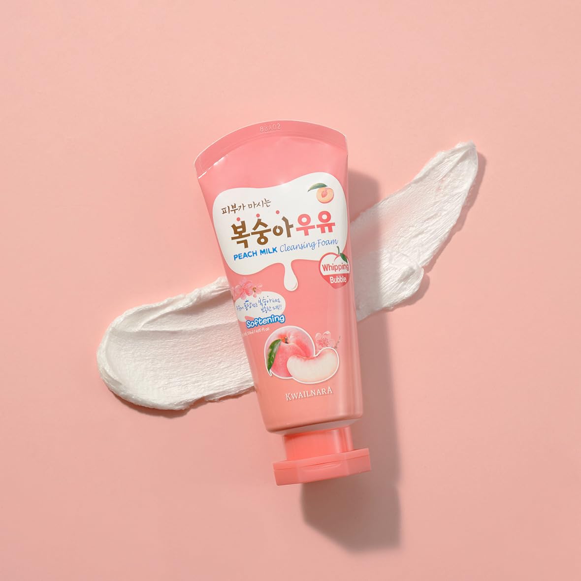 WELCOS KWAILNARA Peach Milk Facial Cleansing Foam - 120ml / 4.06 Fl.oz - Gentle Daily Face Wash for Soft, Hydrated Skin - Perfect for Morning & Night Skincare Routine