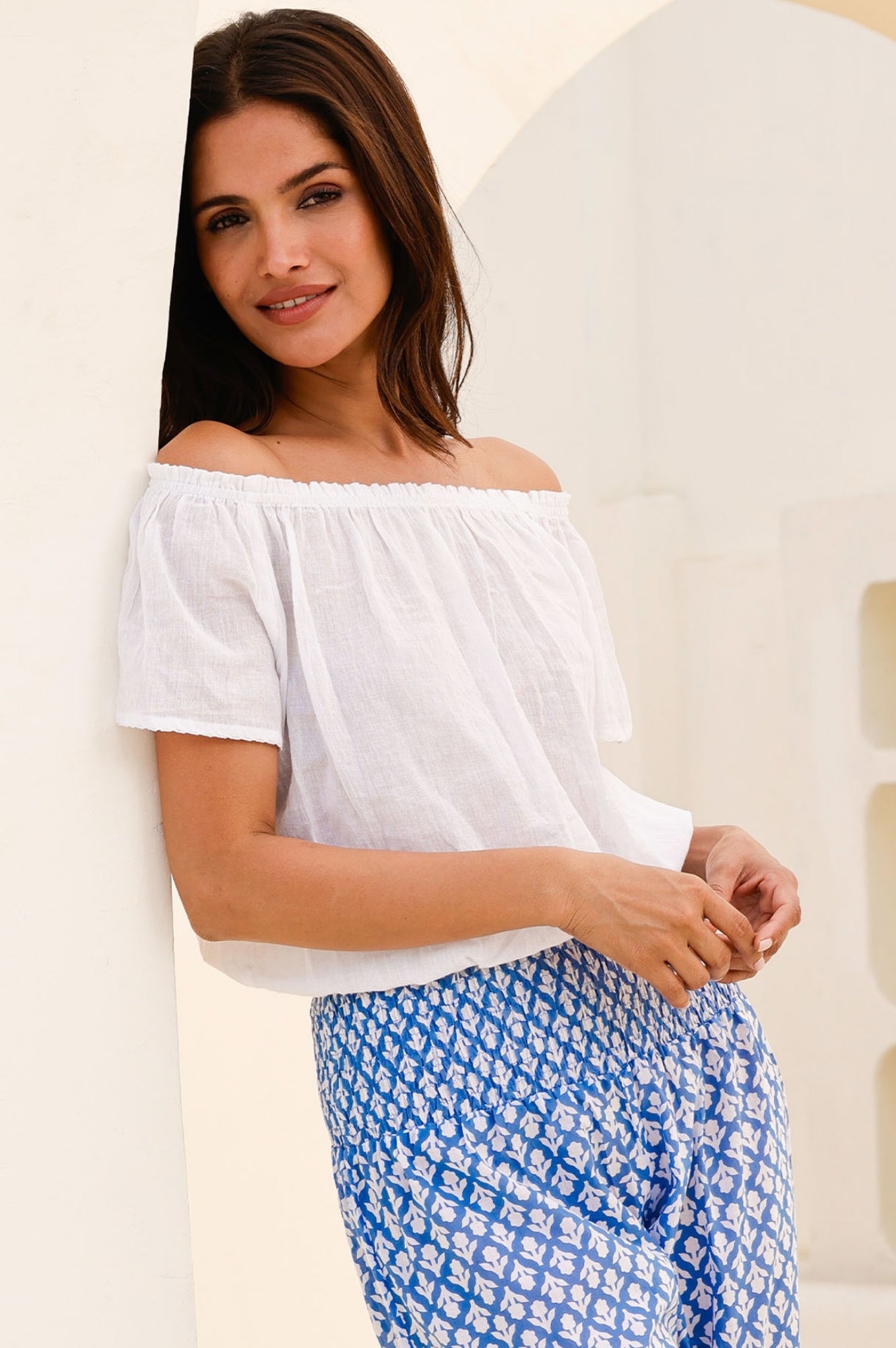 Ilana Frill Organic Cotton Gauze Top for Women - Breathable White Blouse for Summer, Beach & Casual Outings