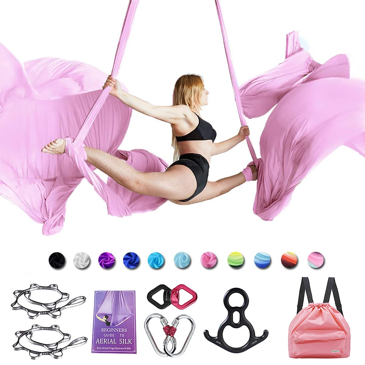 Aerial Yoga Swing Set - 10M/11Yards Professional Silk Hammock Kit for Home Gymnastics, Yoga & Fitness Training - Includes Durable Hardware for Indoor/Outdoor Use - Perfect for Beginners, Aerial Yoga, Pilates & Stress Relief