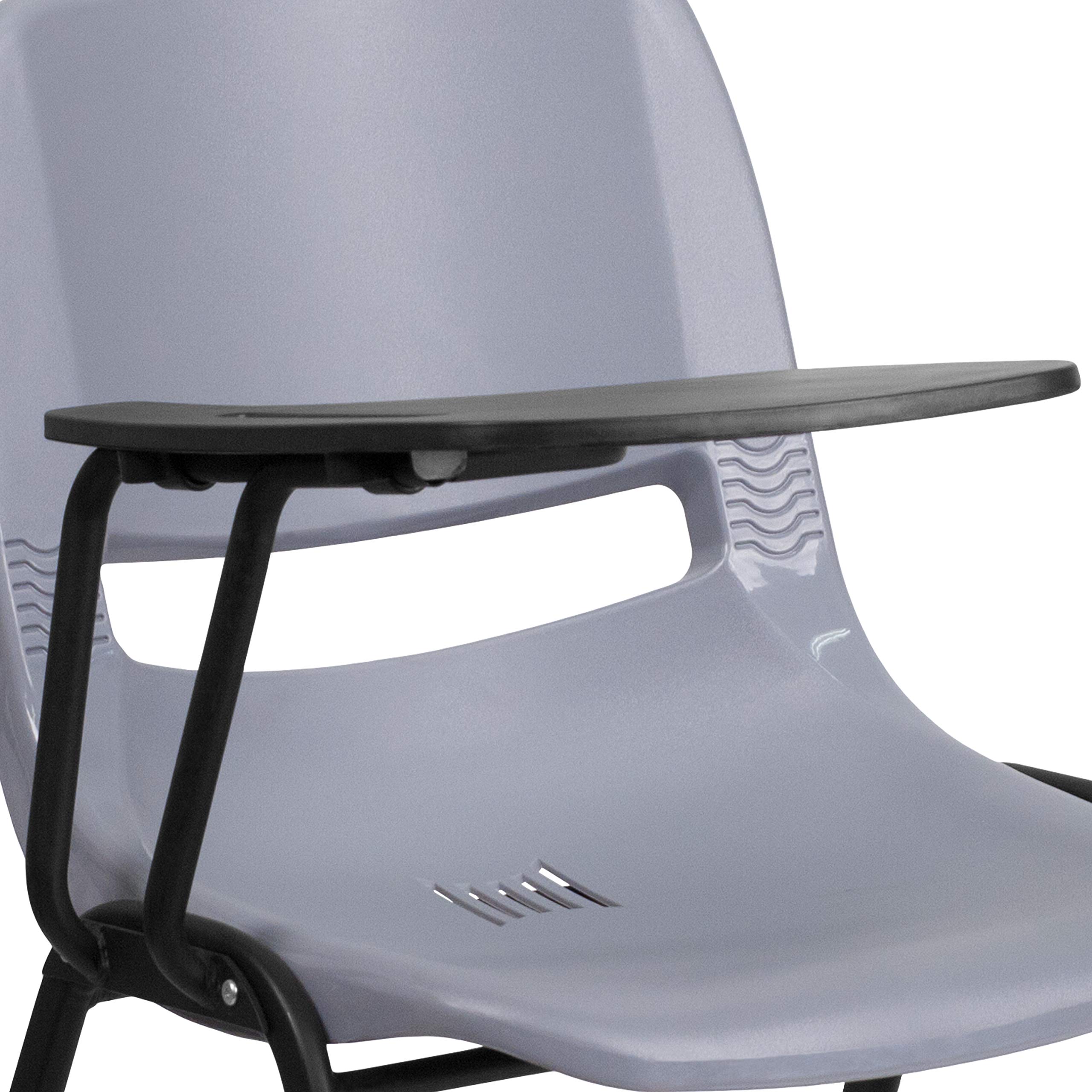 EMMA + OLIVER Gray Ergonomic Office Chair with Flip-Up Tablet Arm - Left-Handed Adjustable Desk Chair for Home & Office Workspaces - Perfect for Conference Rooms, Study Areas and Remote Workstations
