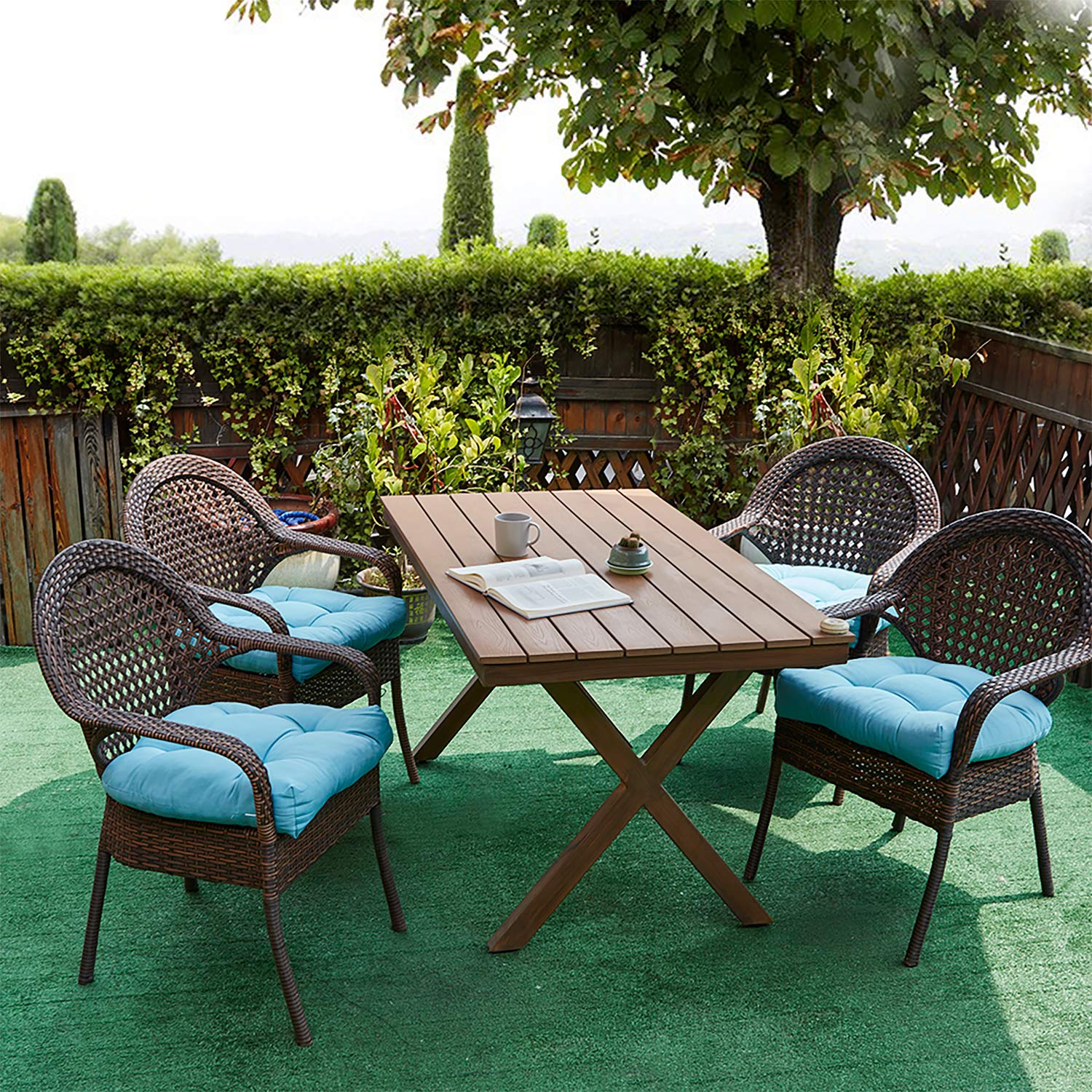 Premium Outdoor Chair Cushions 19x19 Inch - Thick Tufted Seat Pads with Comfortable Fiber Fill - Sweet Home Collection (12-Pack, Teal) - Perfect for Patio Furniture, Garden Chairs, and Poolside Lounging