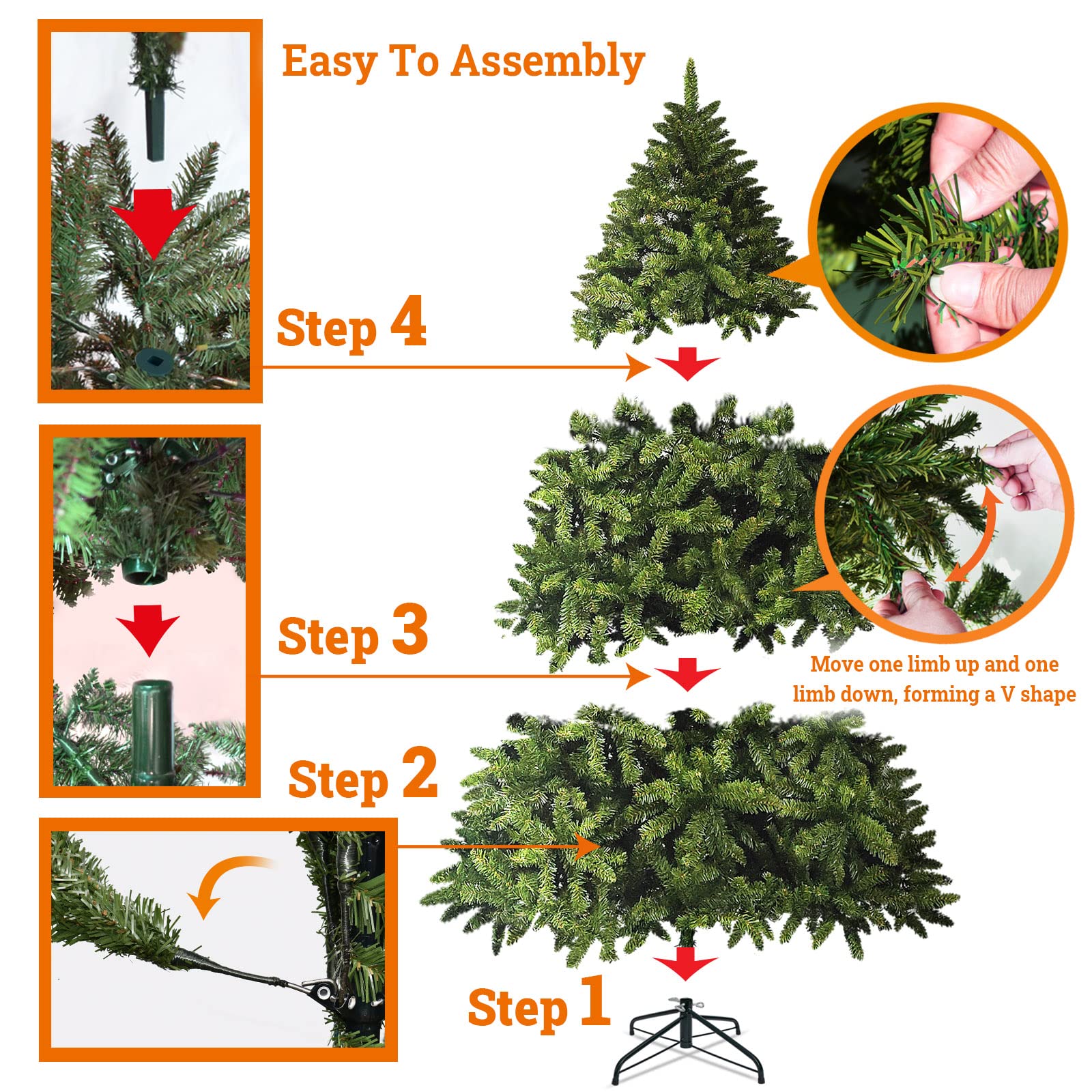 Premium Artificial Christmas Tree - Multi-Size Hinged Branches with Foldable Metal Base | Holiday Home Decor for Living Room, Office & Party Decoration