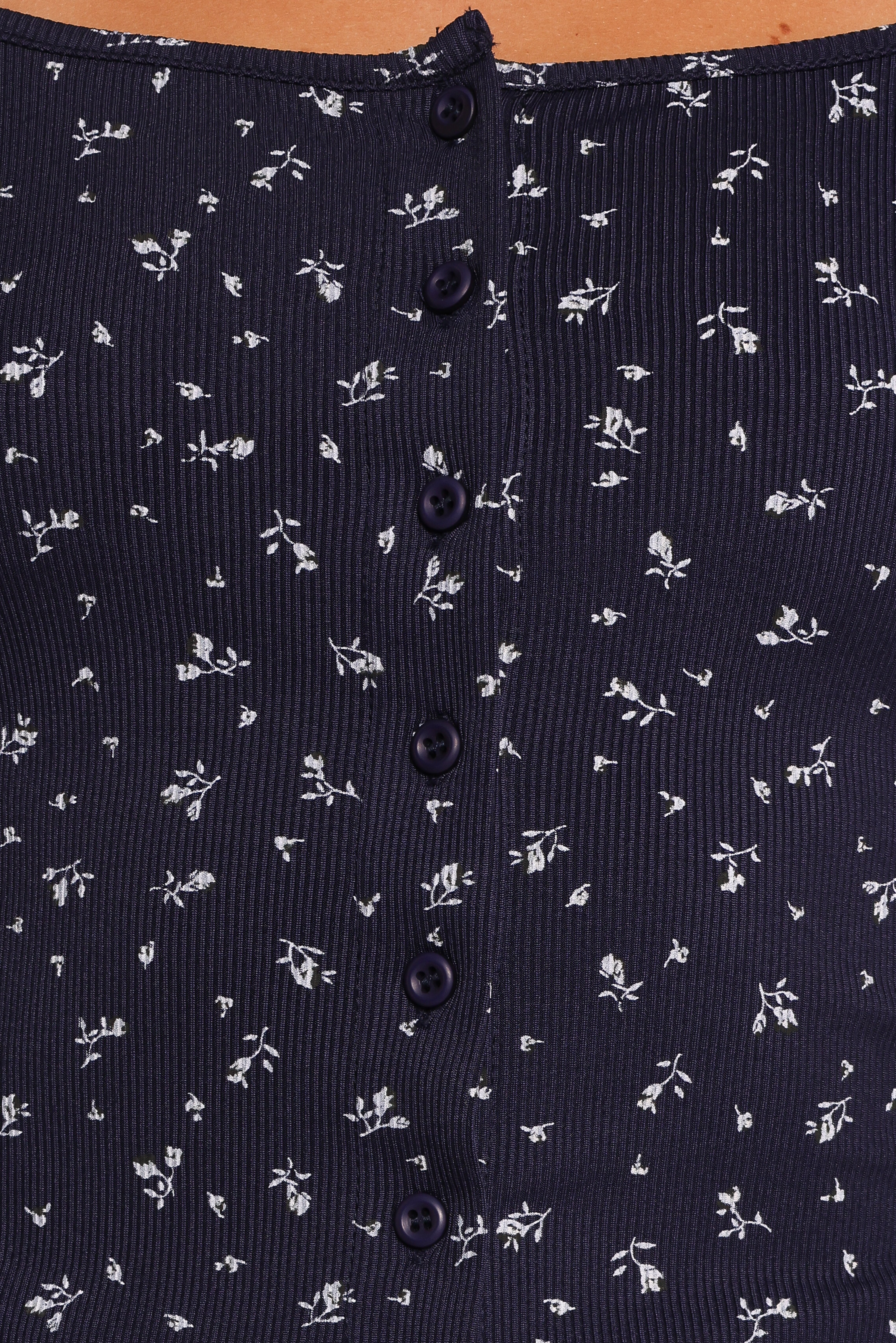 Keanu Women's Long Sleeve Blouse - Navy Blue Floral Print Ditsy Pattern Tops for Casual Wear & Office Outfits