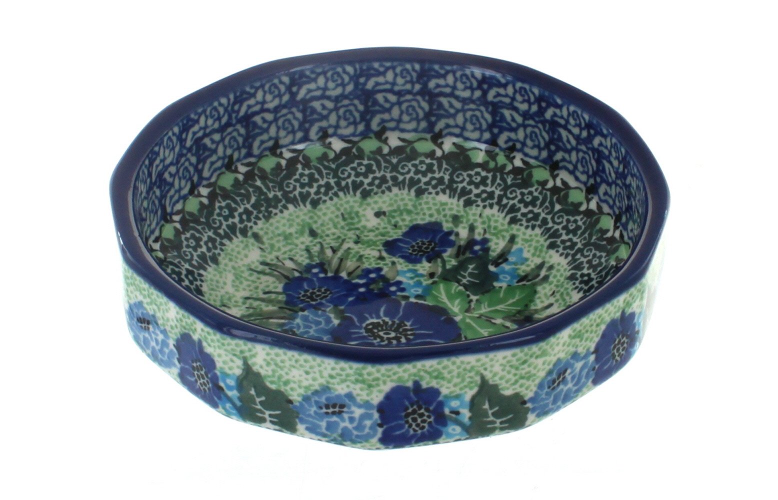 Blue Rose Polish Pottery Sapphire Fields Small Angular Bowl - Handmade Ceramic Decorative Bowl for Home Decor, Gift, Dining & Kitchen Use