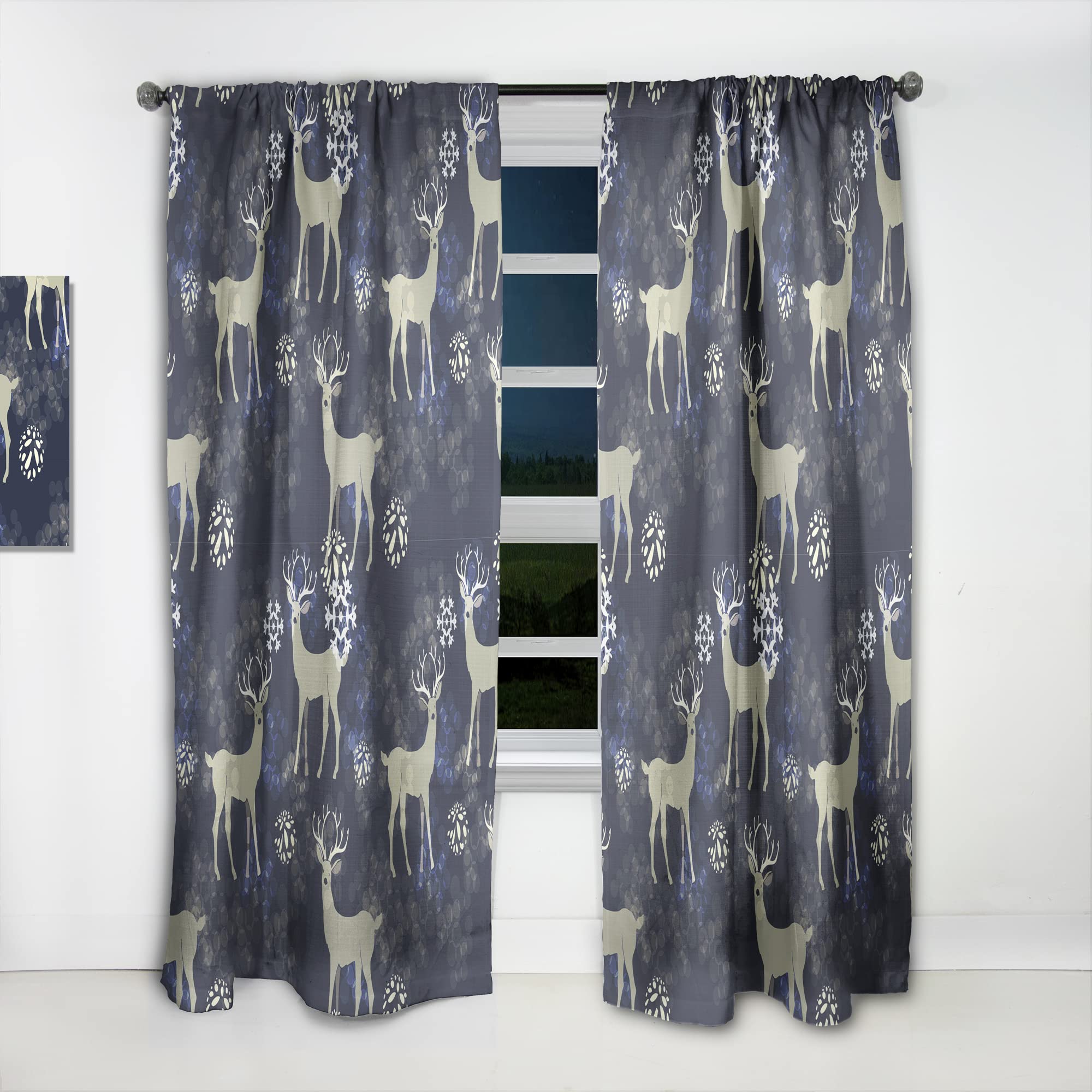 DesignQ Thermal Insulated Christmas Snowflakes & Reindeer Curtains - Single Panel 52x108 - Blackout Drapes for Bedroom & Living Room - Perfect for Holiday Decor & Winter Home Styling