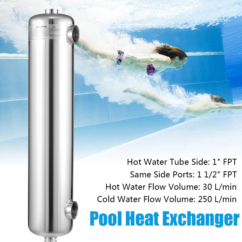 304 Stainless Steel Swimming Pool Heat Exchanger - 200 kBtu/Hour Saltwater Pool Heater with 1