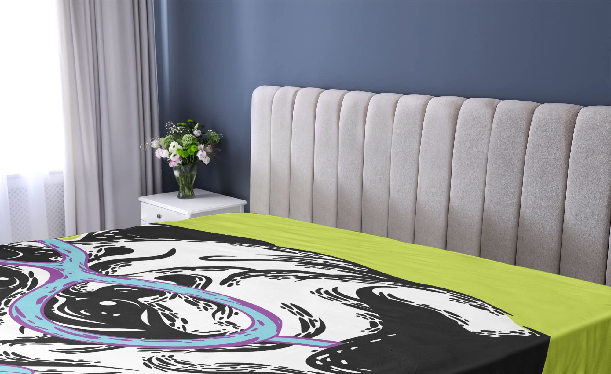 Ambesonne Pug Fitted Sheet - Twin XL, Dog Design with Bow Tie & Glasses - Apple Green & Pale Blue - Perfect for Kids' Rooms & Pet Lovers