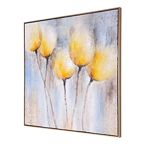 GILD Design House Yellow Sunny Blooms Hand Painted Canvas Art with Gold Frame - Perfect for Living Room, Bedroom & Office Wall Decor
