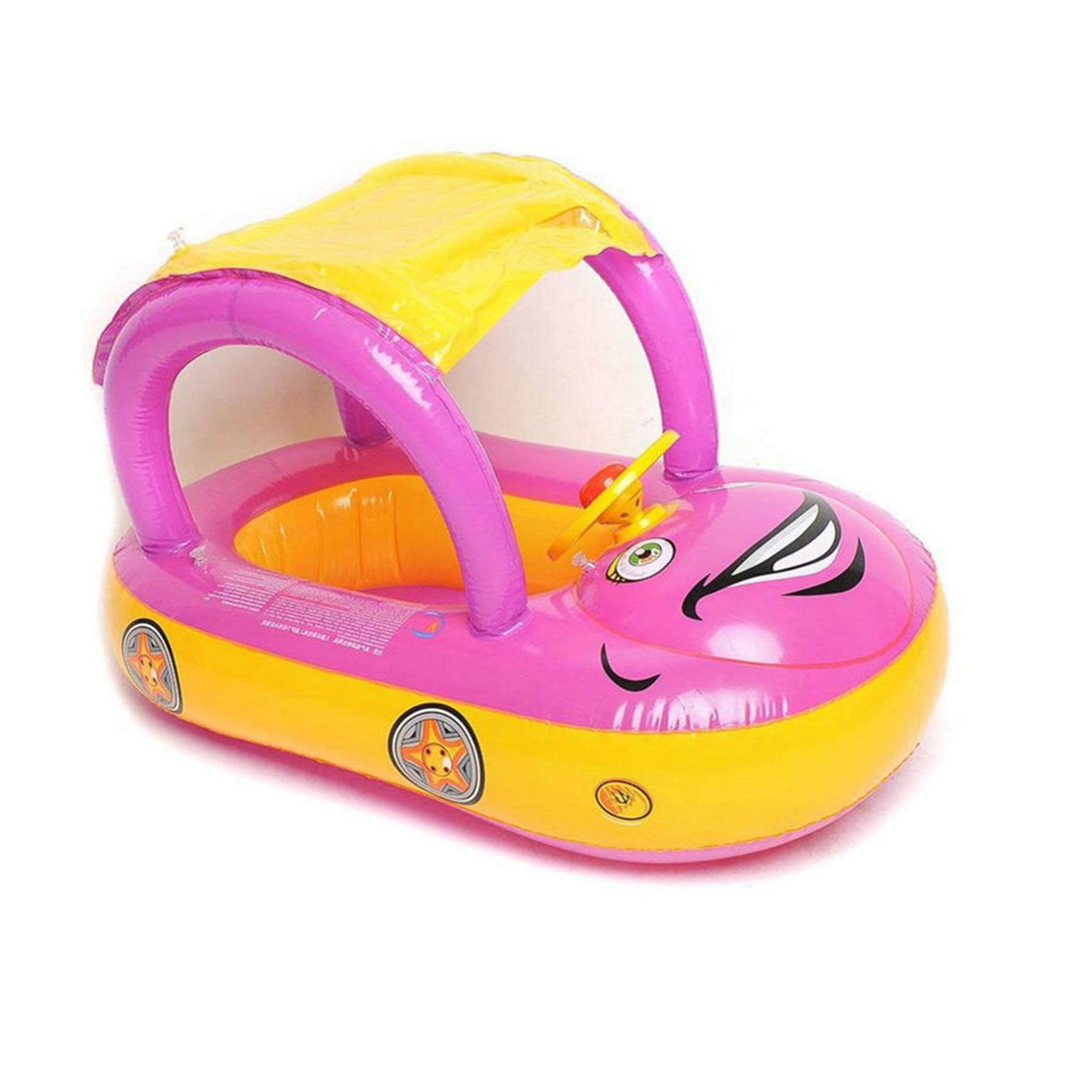 Inflatable Baby Pool Float with Canopy & Steering Wheel - Sunshade Swim Ring Car Toy for Toddlers 1-3 Years | Summer Water Play, Beach Vacation, Backyard Swimming Fun