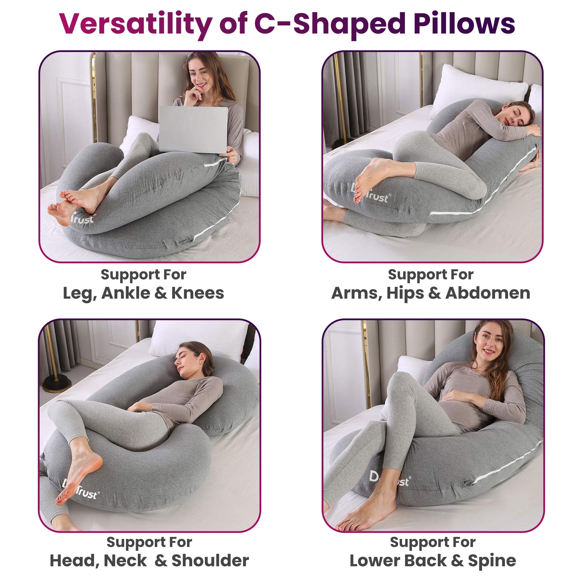 Dr Trust C-Shaped Full Body Pillow - Premium Maternity & Pregnancy Support Pillow for Side Sleepers, Back Pain Relief & Comfortable Sleeping - Perfect for Pregnancy, Nursing & Relaxation at Home