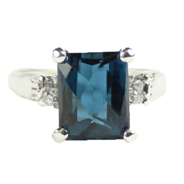 London Blue Topaz Sterling Silver Ring for Women with 4 CZ Accent Stones - Elegant Jewelry Gift for Anniversary, Birthday & Special Occasions