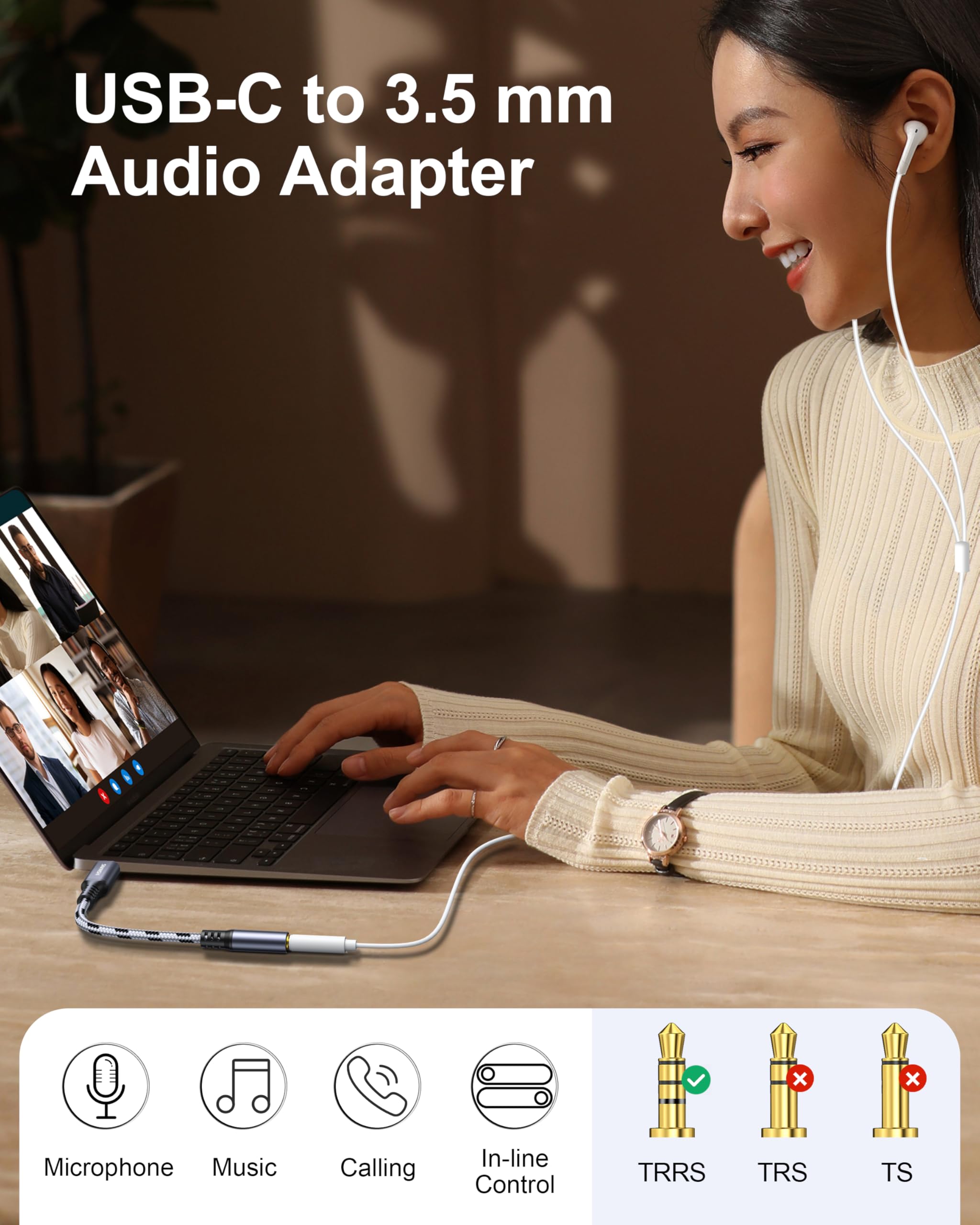 USB C to 3.5mm Headphone Jack Adapter - Compatible with iPhone 16/15 Pro Max/15 Pro/15, Samsung Galaxy S24/S23/S22/S21 Ultra, iPad Pro, Pixel 8 - Audio Dongle for Music, Gaming & Video Calls