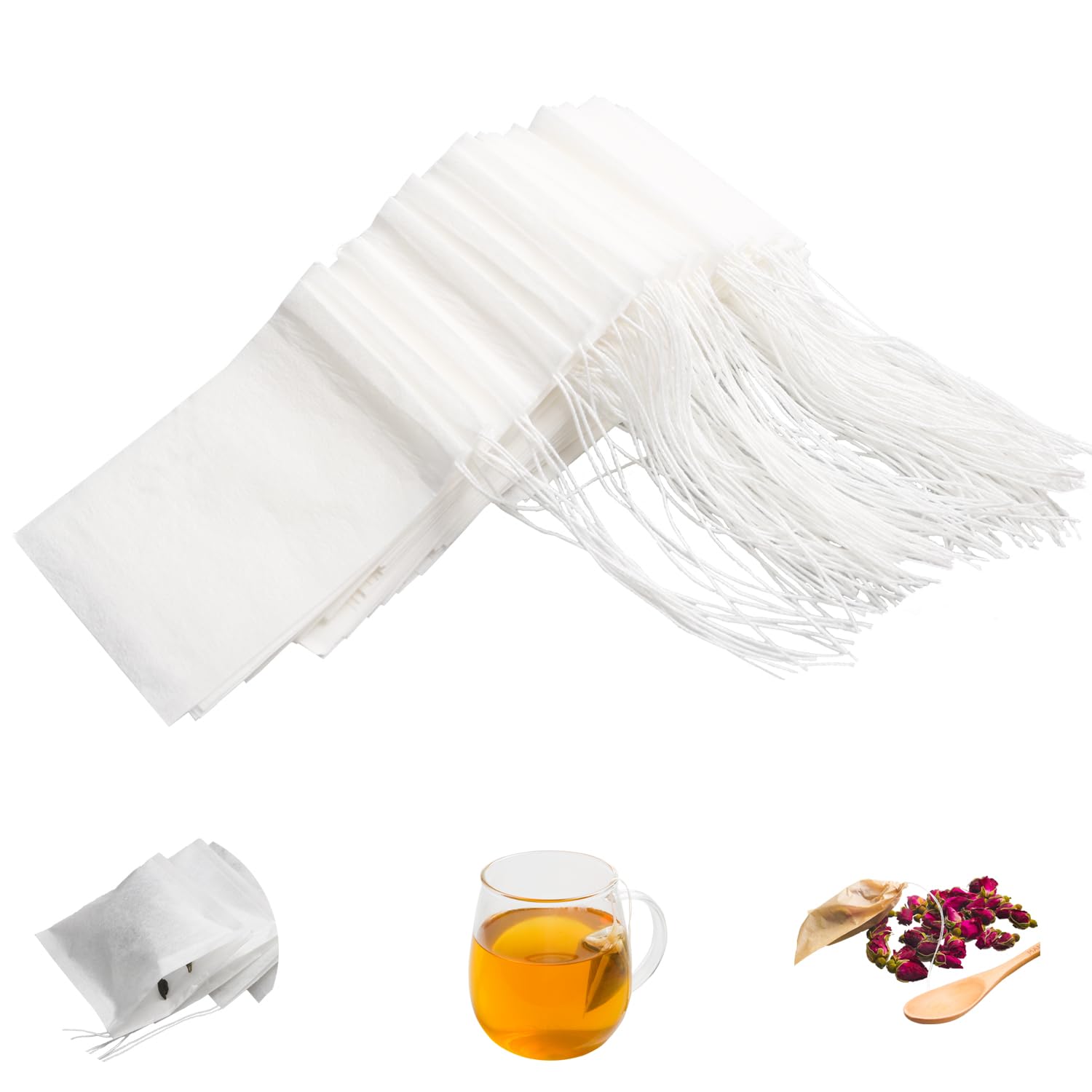 Eketirry 100pcs Unbleached Tea Filter Bags - Natural Wood Pulp Paper, Drawstring Disposable Tea Bags for Loose Leaf Tea (1.97x2.76 Inch, White) - Perfect for Home Brewing, Iced Tea & Herbal Infusions