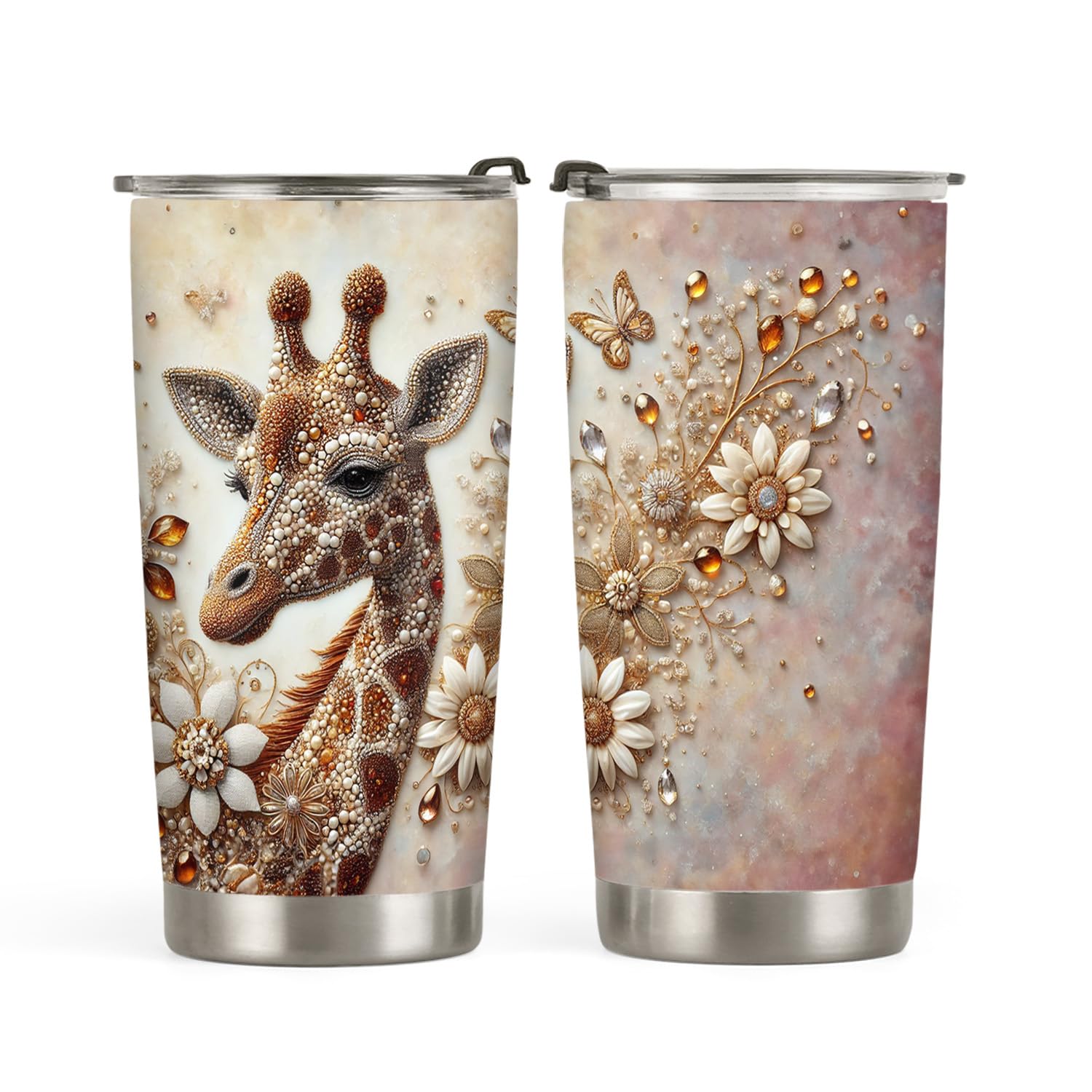 20oz Insulated Giraffe Print Tumbler Cup with Lid - Unique Valentine's Day & Birthday Gift for Women, Giraffe Lovers - Perfect Travel Coffee Mug for Office, Hiking & Commuting