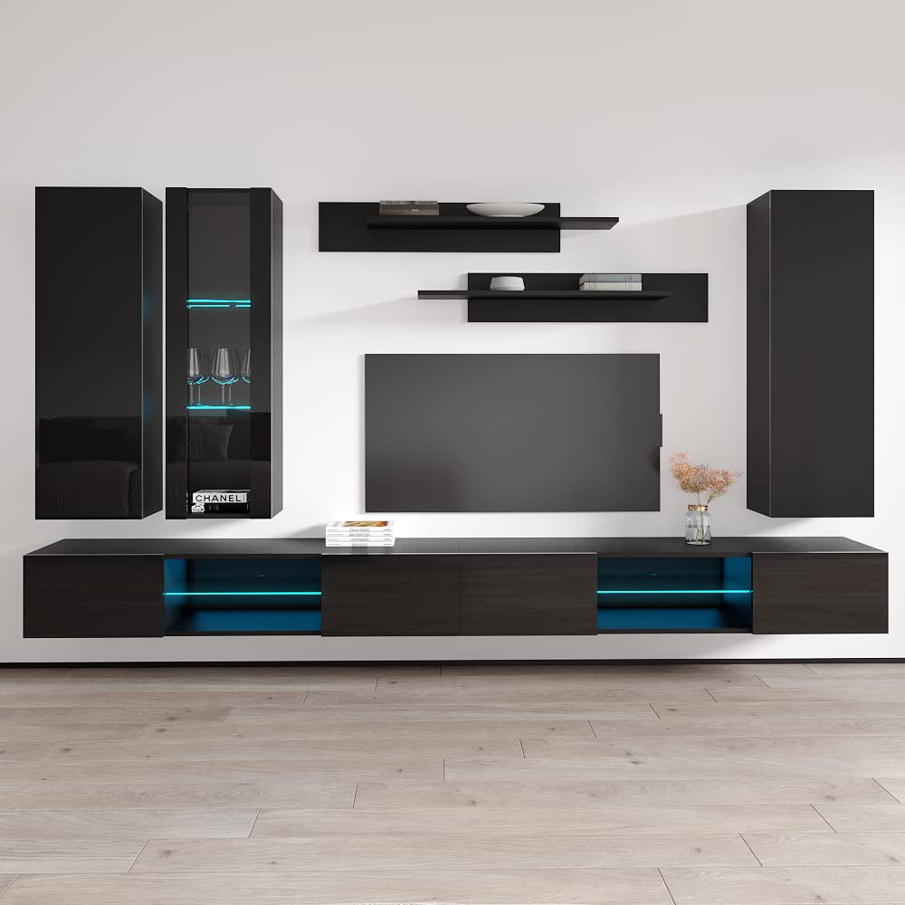 Modern Floating TV Stand with Storage & LED Lights - Wall-Mounted Entertainment Center Console for Living Room & Bedroom - Meble EF4 33