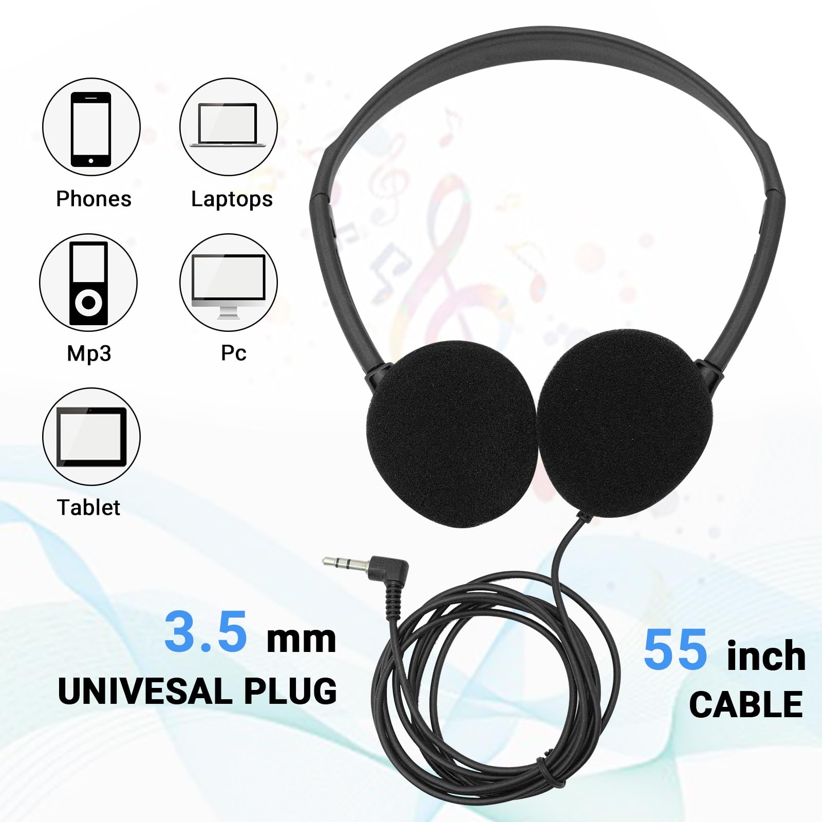 62 Pcs Bulk Classroom Headphones - Adjustable Wired Headband Earphones for Kids & Teens - Perfect for School, Library, and Online Learning
