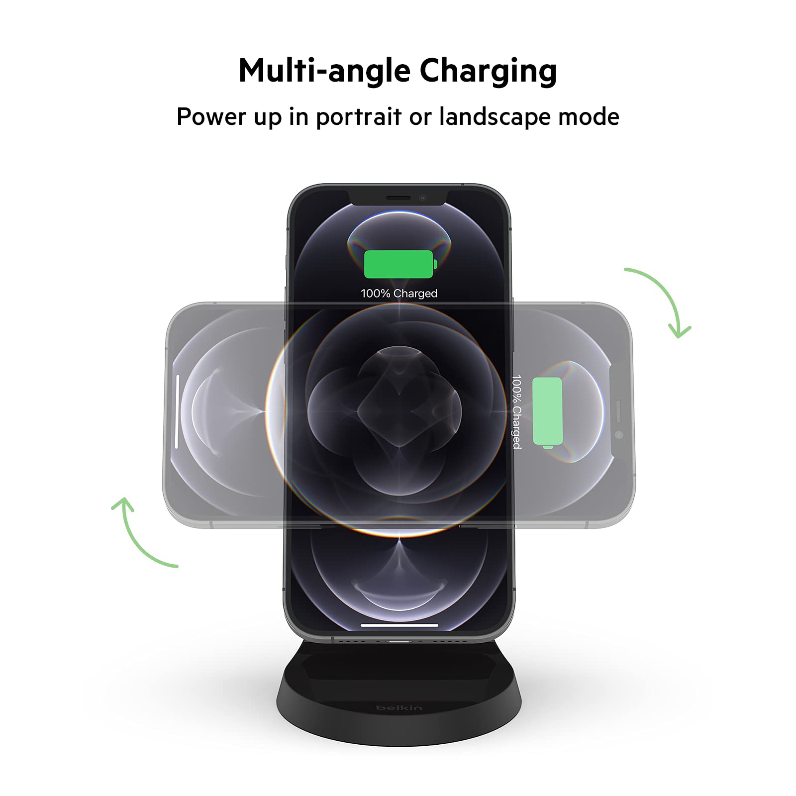 Belkin Magnetic Wireless Charger Stand with Power Supply - Fast Charging for iPhone 12/13/Pro/Pro Max/Mini, MagSafe Compatible (Black) - Perfect for Home, Office & Travel Charging