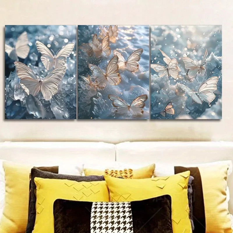 3pcs Glittering Butterflies Wall Art Set - Framed Canvas 40x60cm, High Quality Print, 100% Australian Made, Ready to Hang - Perfect for Living Room, Bedroom & Office Decor