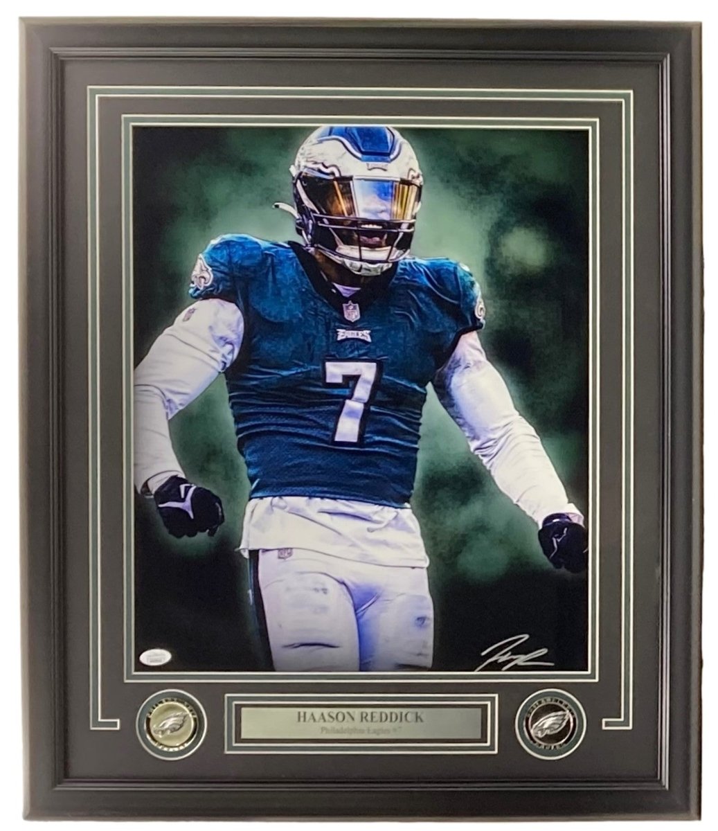 Authentic Haason Reddick Signed Framed 16x20 Philadelphia Eagles Photo with JSA COA - Perfect for Eagles Fans, Sports Memorabilia Collectors, and Man Cave Decor